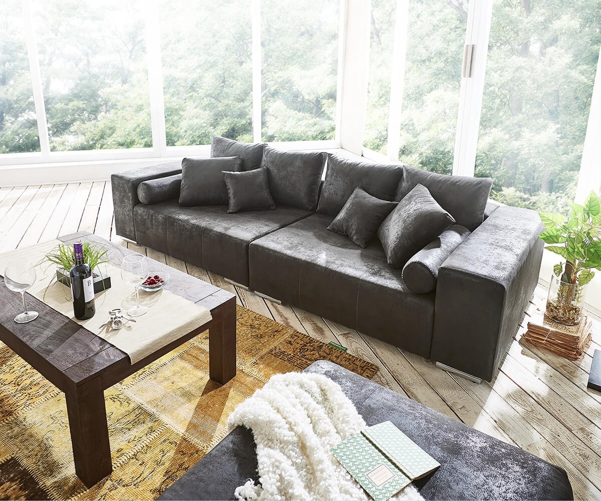Big-Sofa Marbeya 285x115 cm Anthrazit Antik Optik 10 Kissen 3 Big-Sofa Marbeya 285x115 cm Anthrazit Antik Optik 10 Kissen 3