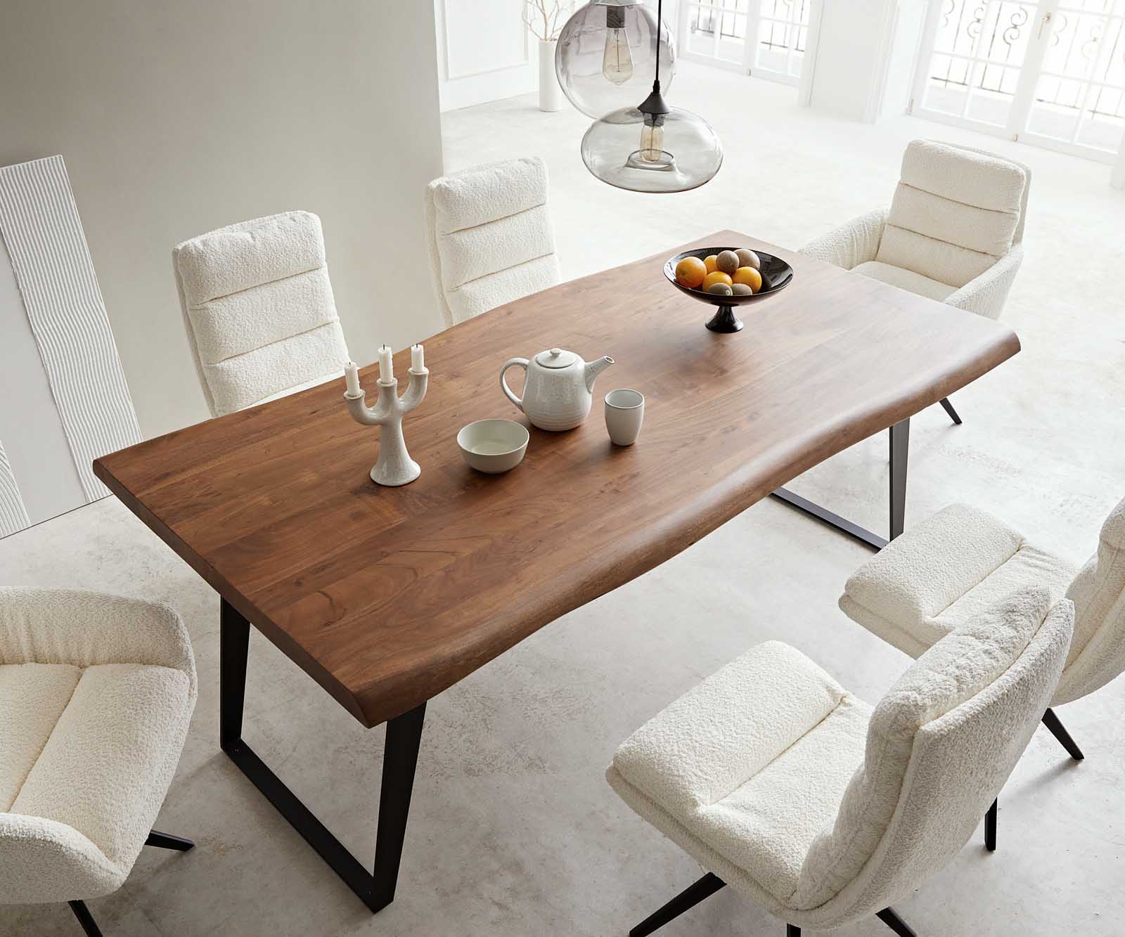 Table-à-manger Edge 200x100 XL acacia marron métal incliné Live-Edge 3