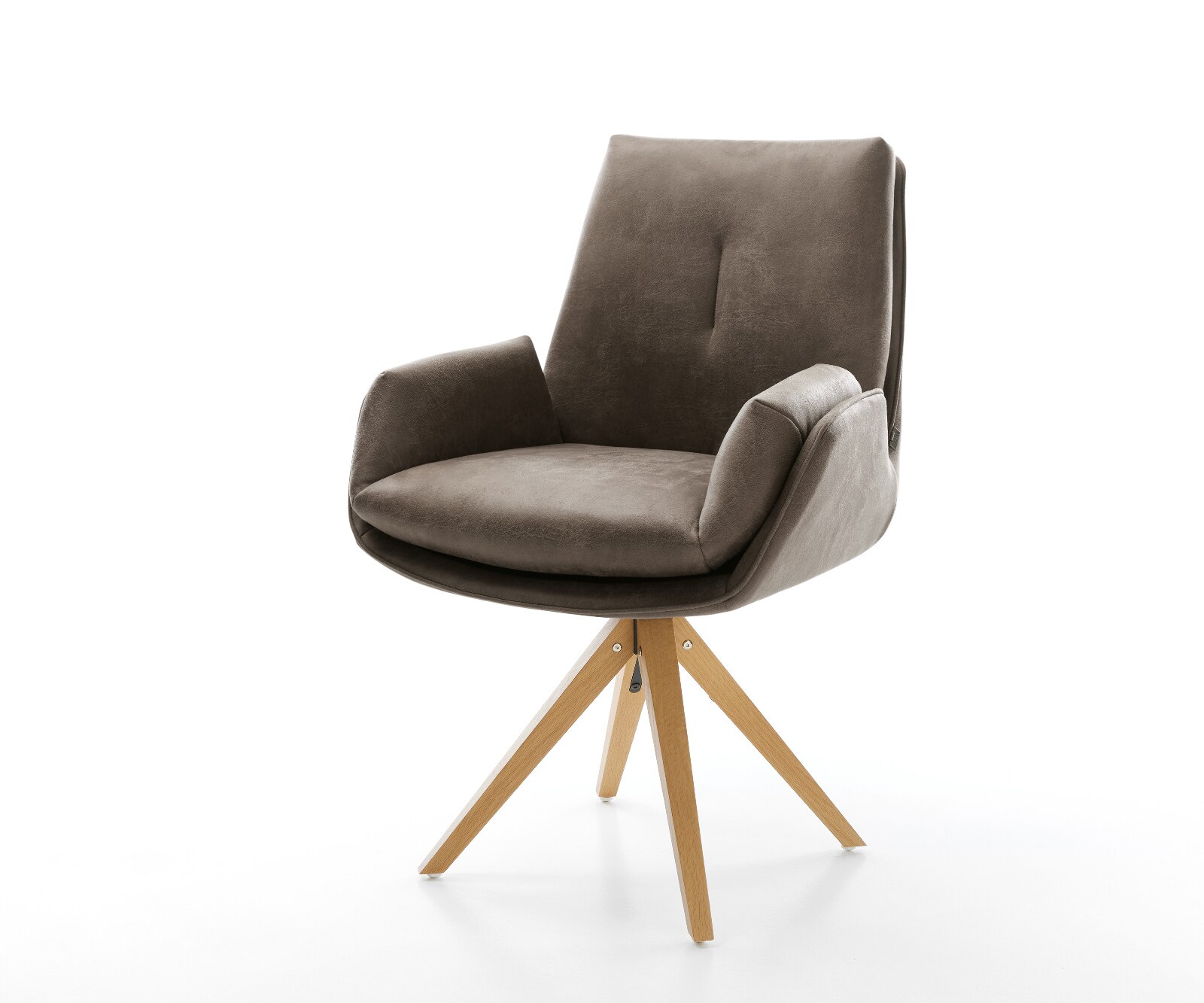 Drehstuhl Clea-Flex Mikrofaser Taupe Vintage Holzgestell kantig Natur 180° drehbar