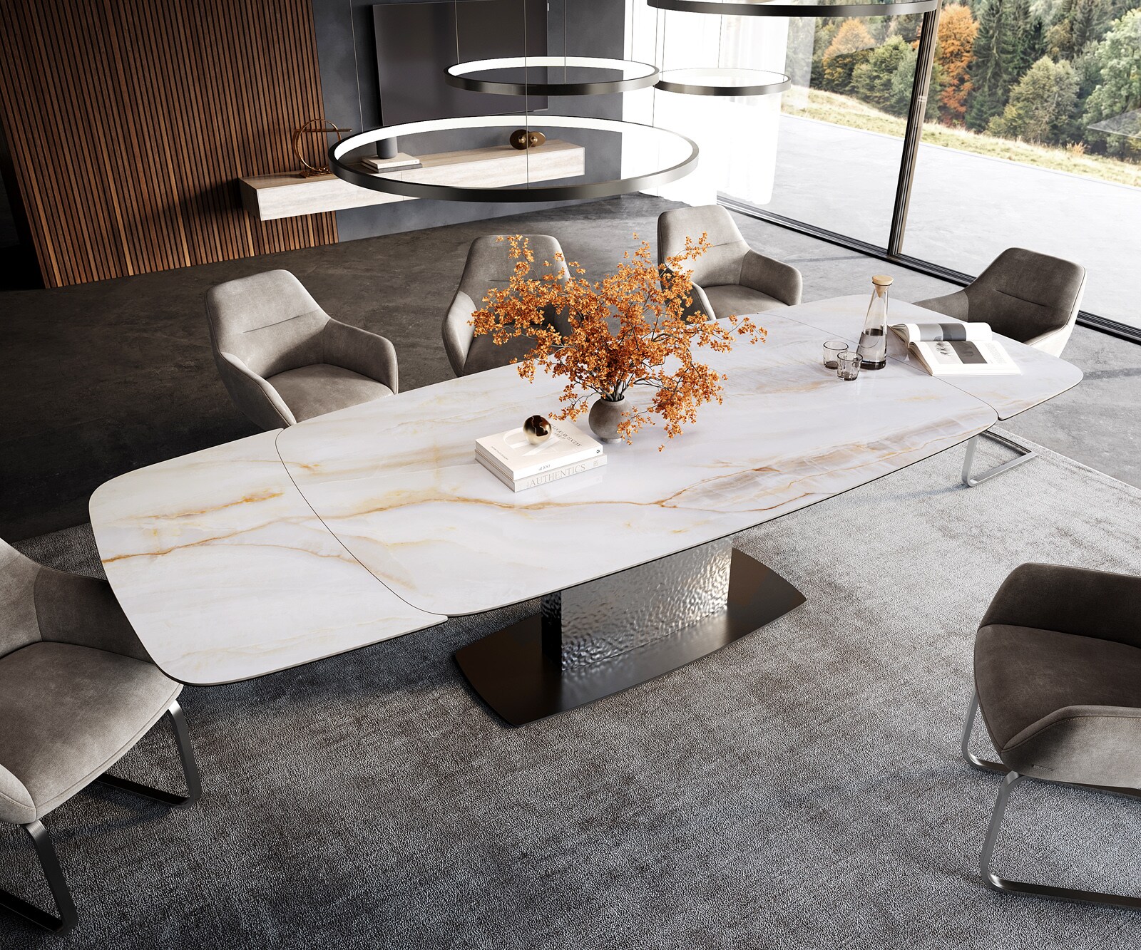 Esstisch Edge Boot 200-300x120 cm Keramik Onyx Pearl Wave Edelstahl ausziehbar 3
