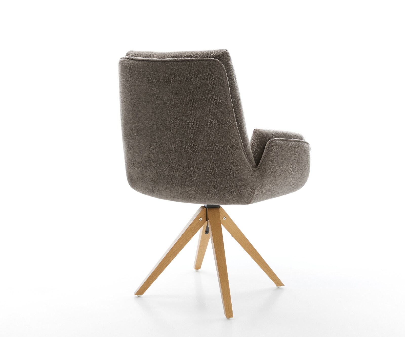 Chaise-pivotante Clea-Flex tissu structuré doux taupe pied en bois angulaire naturel pivotement sur 180° 5