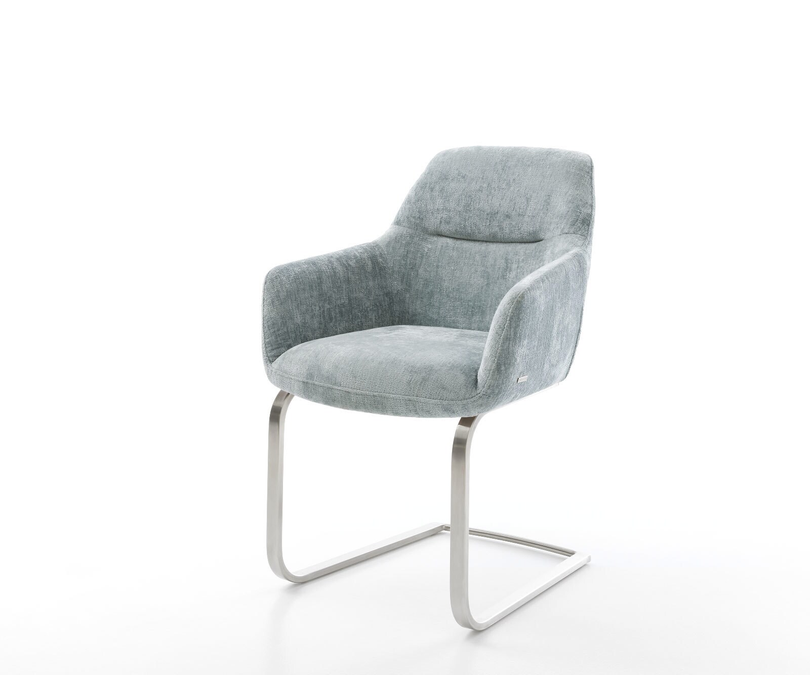 Cantilever Pejo-Flex chenille bleu pastel pied cantilever plat acier inoxydable brossé ressorts ensachés 1