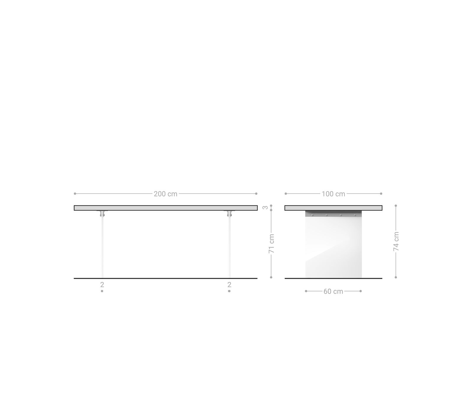 Esstisch Edge Boot 200x100x2,5-3 Eiche Natur Glas Schweizer Kante 7