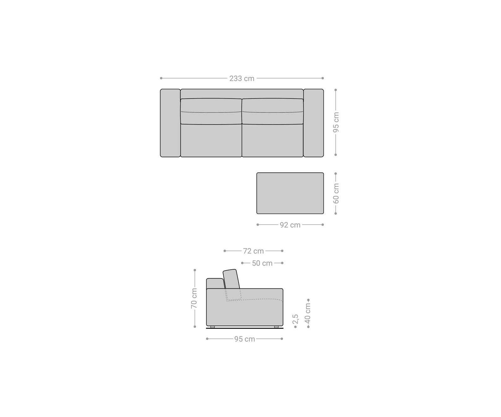 Big-Sofa Lanzo 230x95 cm Bouclé Creme-Weiß mit Hocker 4