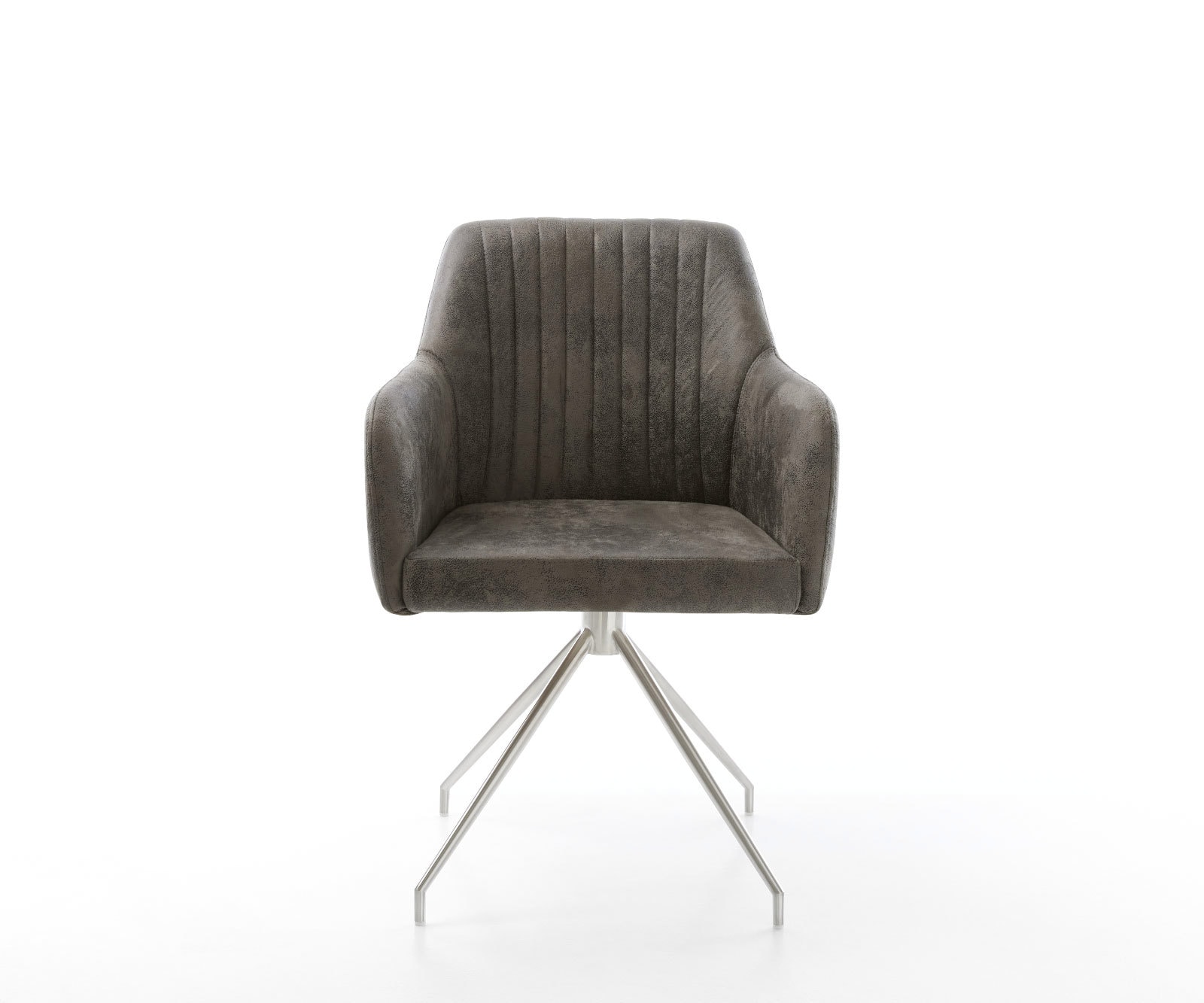 Chaise-de-salle-à-manger Greg-Flex microvelours gris antique pied croisé conique acier inoxydable brossé ressorts ensachés 1 Chaise-de-salle-à-manger Greg-Flex microvelours gris antique pied croisé conique acier inoxydable brossé ressorts ensachés 1