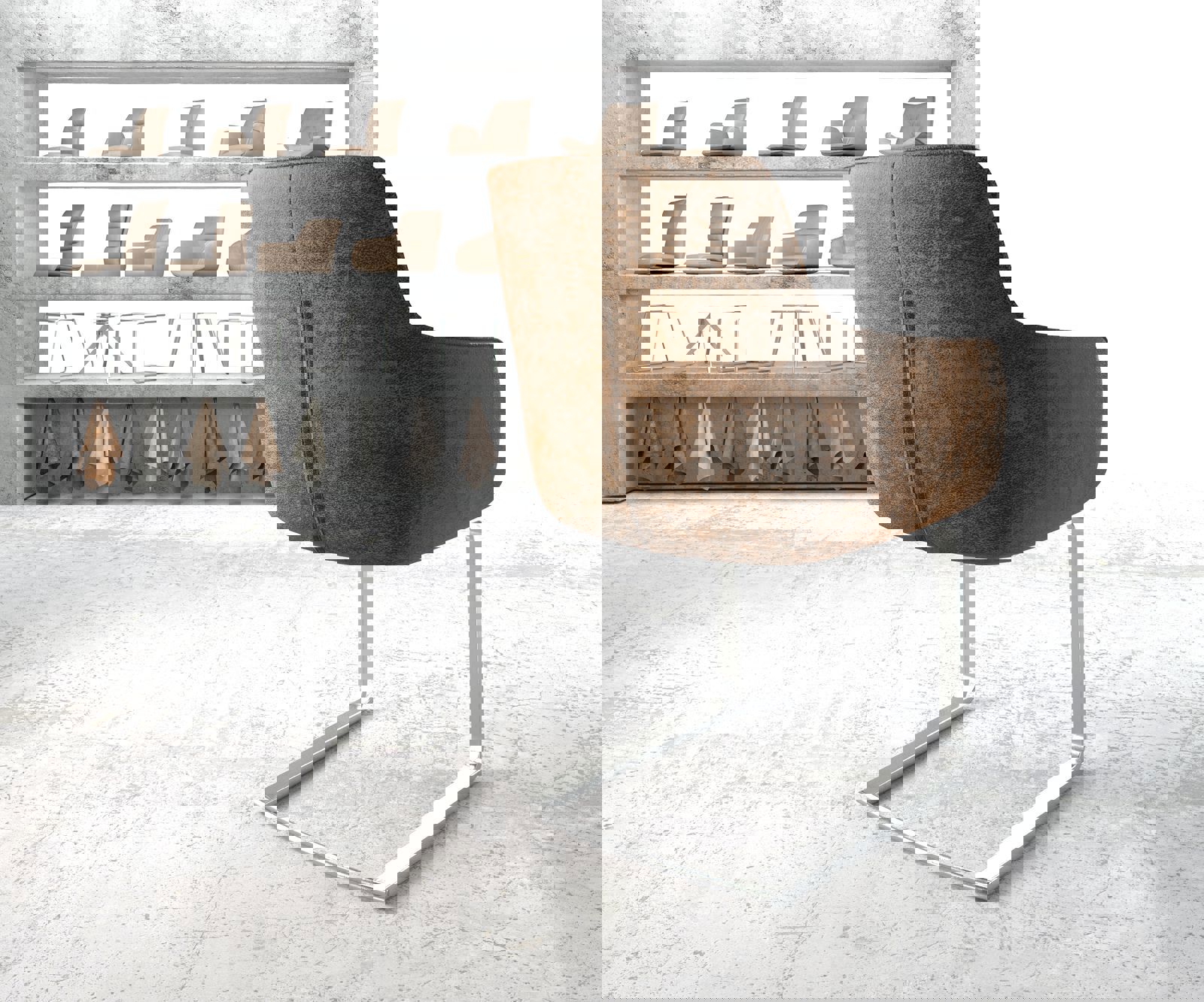 Schwingstuhl Pejo-Flex Braun Antik Freischwinger flach Edelstahl 4