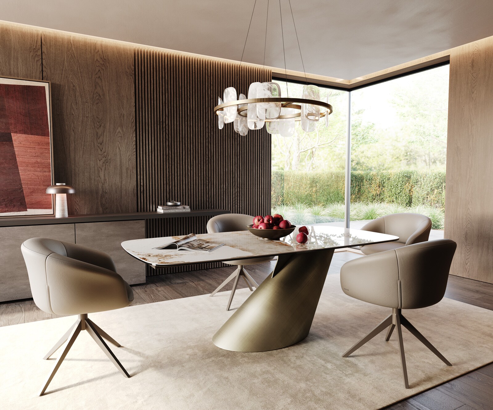 Table à manger Edge Boot 200x100 céramique Minas mélange blanc-beige Cono métallique doré 7