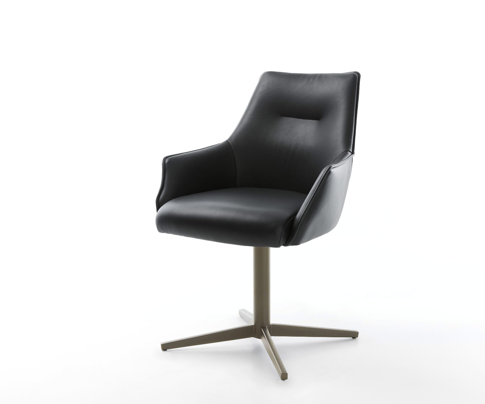 Chaise-pivotante Alja-Flex avec accoudoirs cuir de vache noir pied de chaise 4 branches aspect titane pivotement sur 360° ressorts ensachés