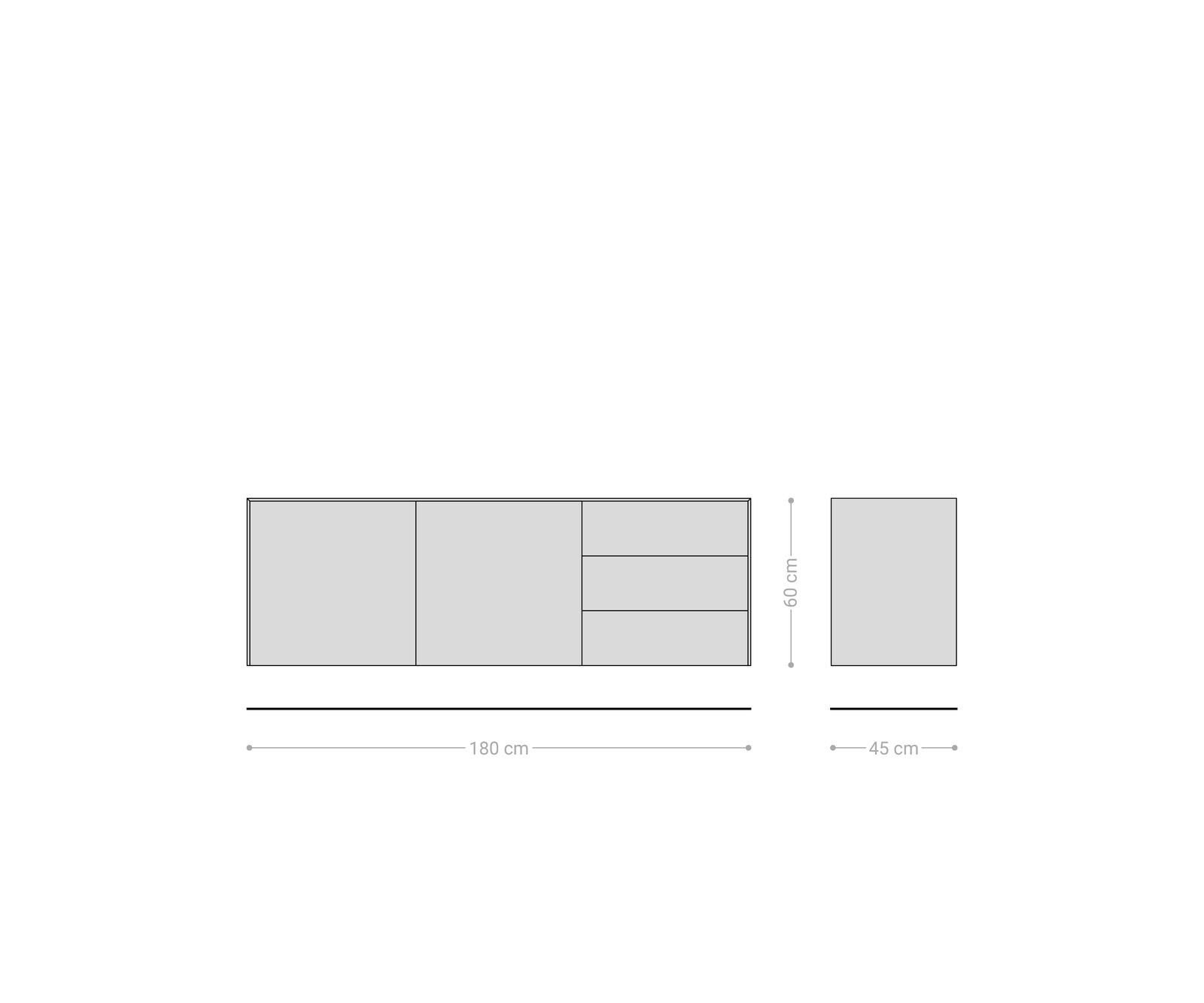 Sideboard Cuor 180 cm Keramik Beton Grau 2 Türen 3 Schubfächer Schwebend 6