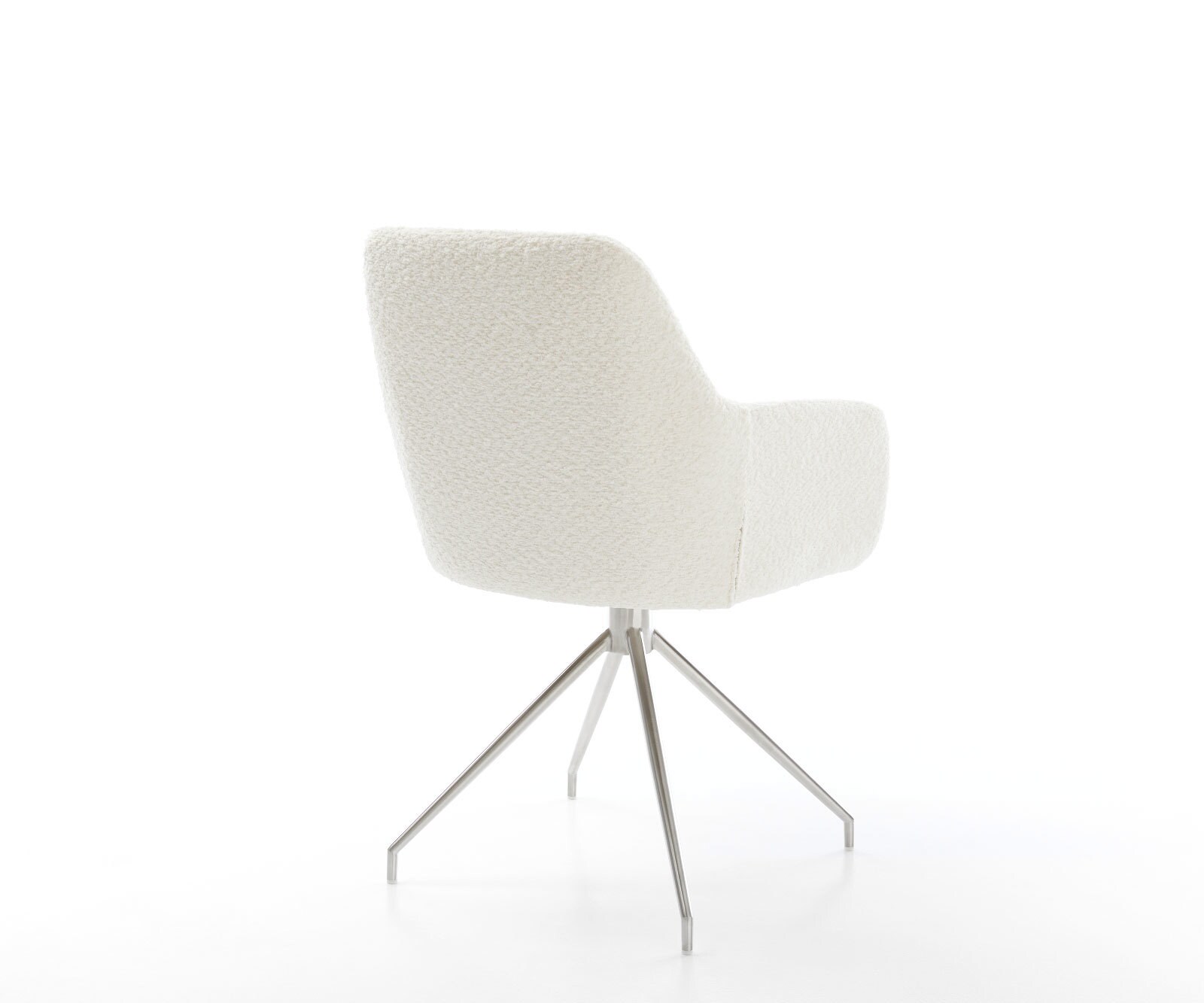 Chaise-de-salle-à-manger Pejo-Flex bouclé blanc pied croisé conique acier inoxydable brossé ressorts ensachés 4