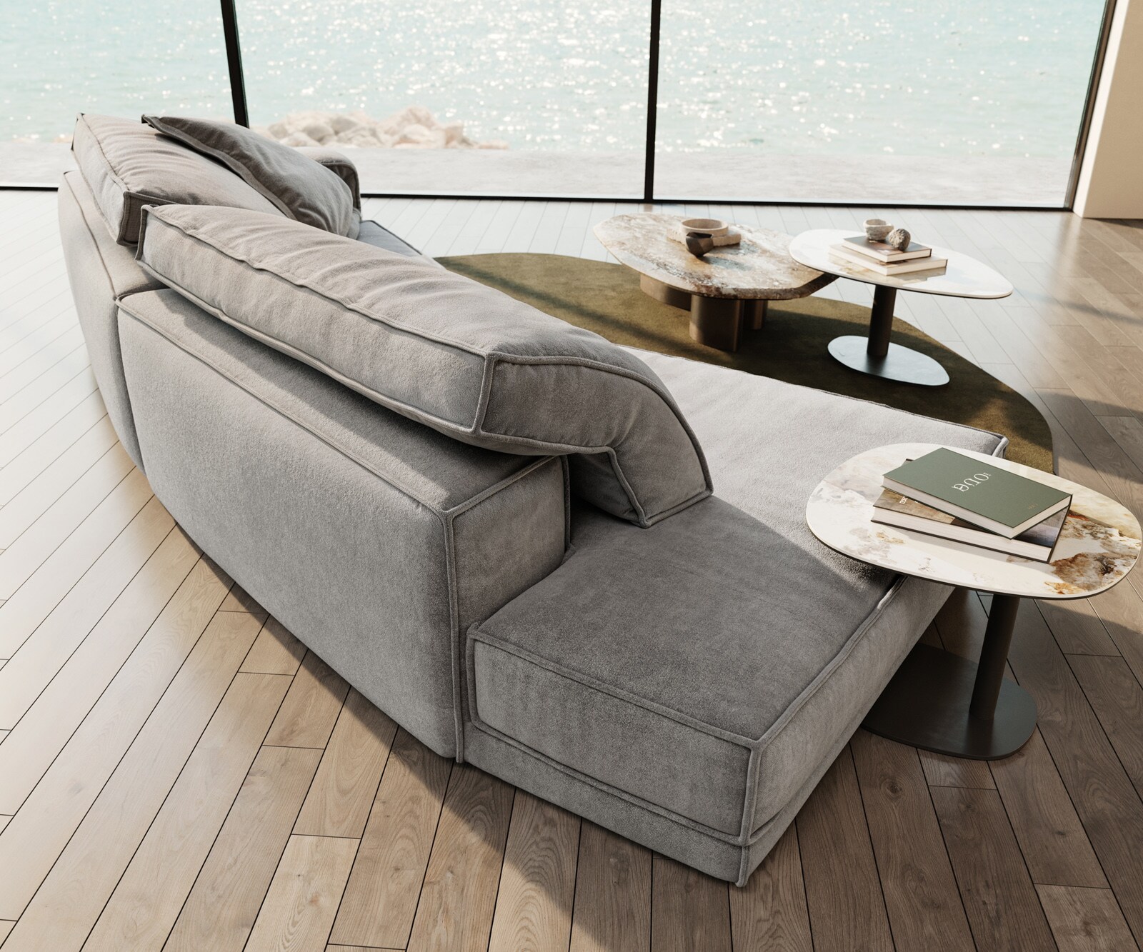 Big-Sofa Snoosh 400x150 cm Strukturstoff Soft Grau Recamiere links 4