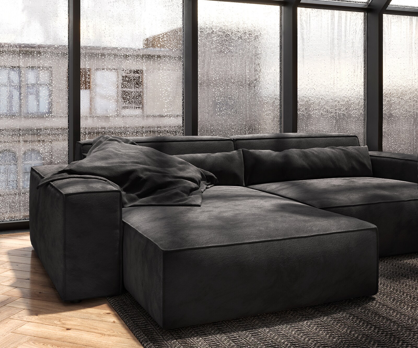 Ecksofa Sirpio XL 270x170 cm Mikrofaser Schwarz Recamiere variabel 6