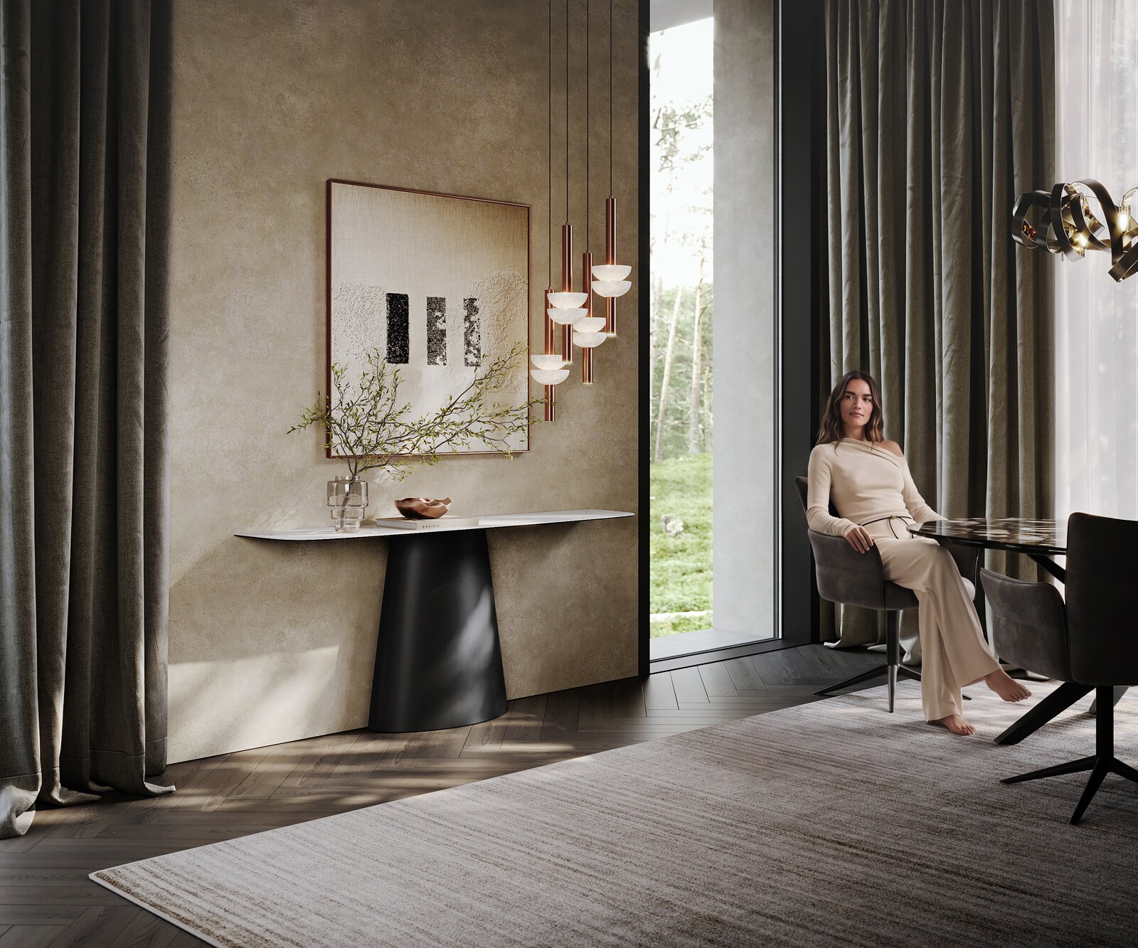 Console Edge forme bateau 180x40 cm Céramique Laminam® Statuarietto Weiß Conos Métal Noir 6