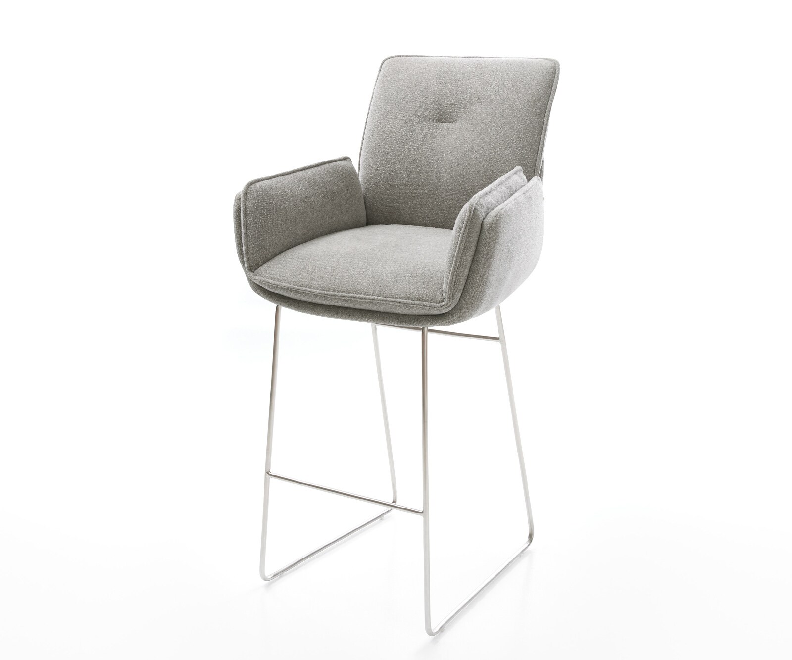 Chaise-de-bar Nela-Flex Tissu structuré doux Gris Pied trapèze acier inoxydable Argent 1