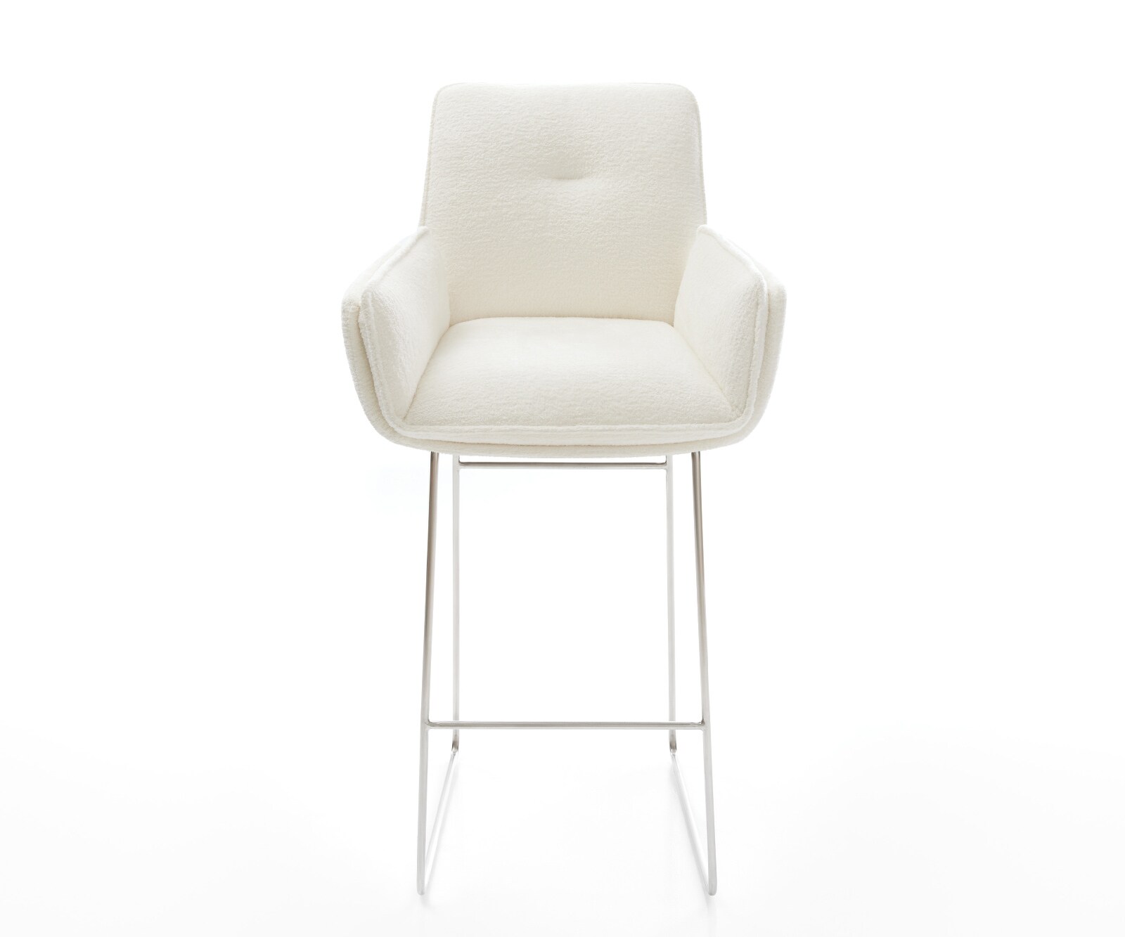 Barstuhl Nela-Flex Bouclé Soft Beige Kufengestell Edelstahl Silberfarben 2