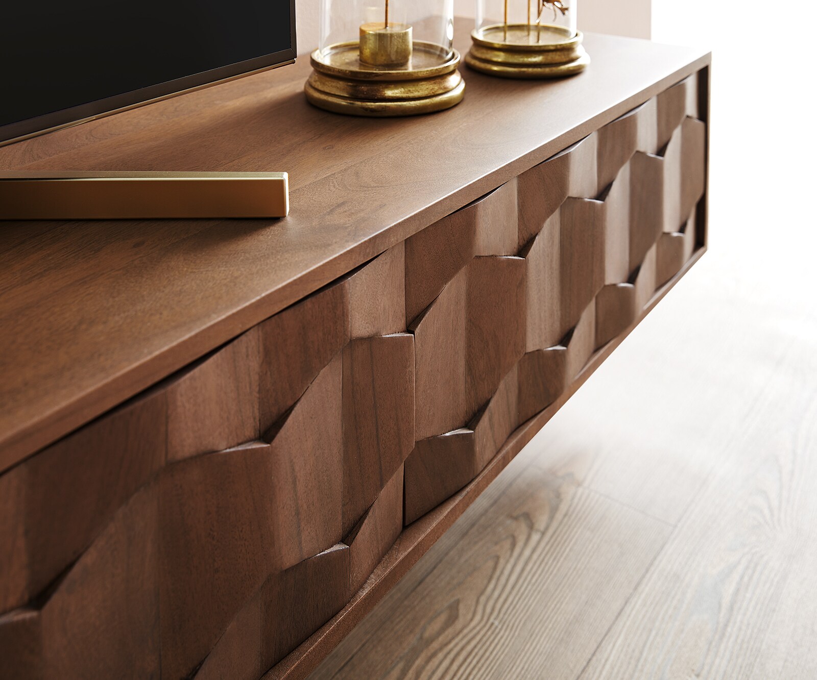 Buffet bas Fevo 200 cm acacia marron 4 portes flottant 5
