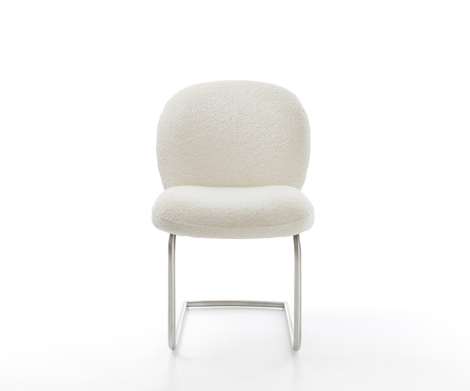 Cantilever Nube-Flex bouclé blanc pied cantilever rond acier inoxydable brossé ressorts ensachés 1