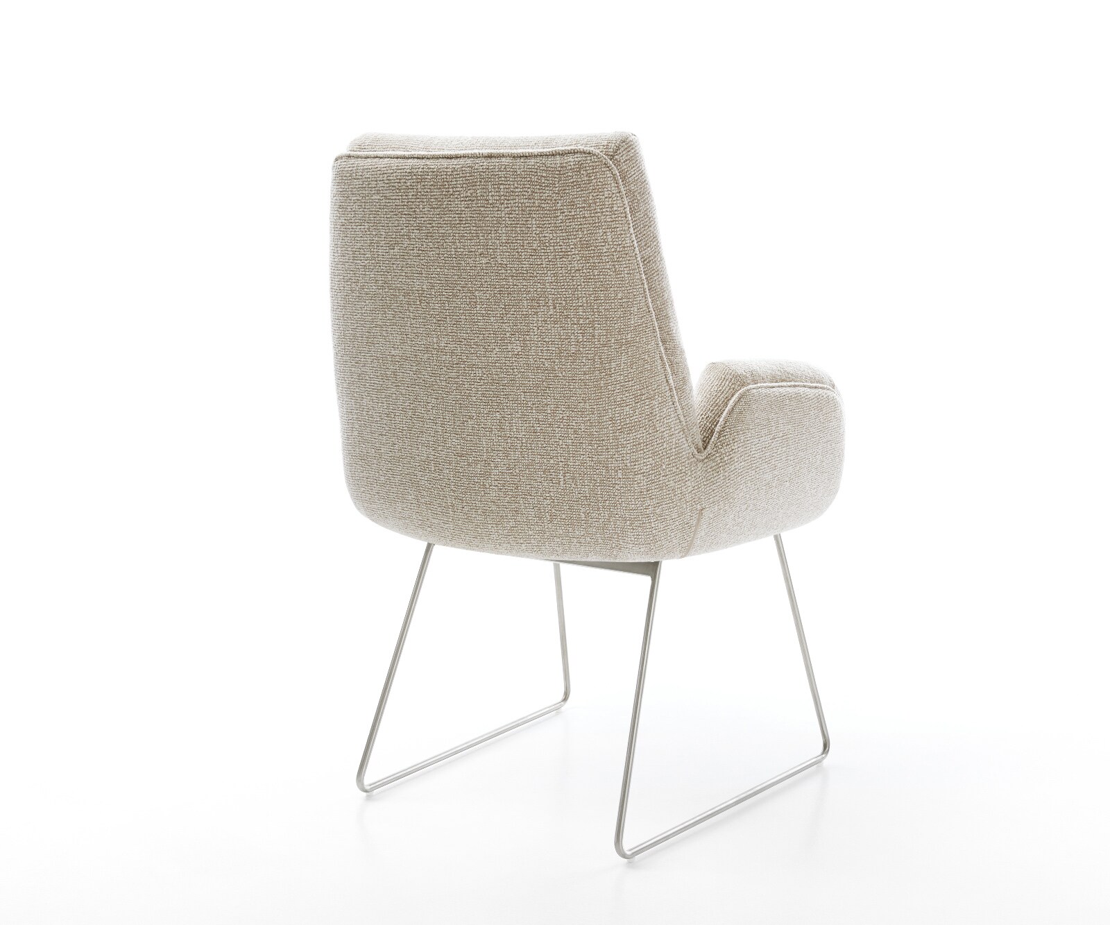 Chaise-de-salle-à-manger Clea-Flex tissu tissé doux beige pied trapèze acier inoxydable 4