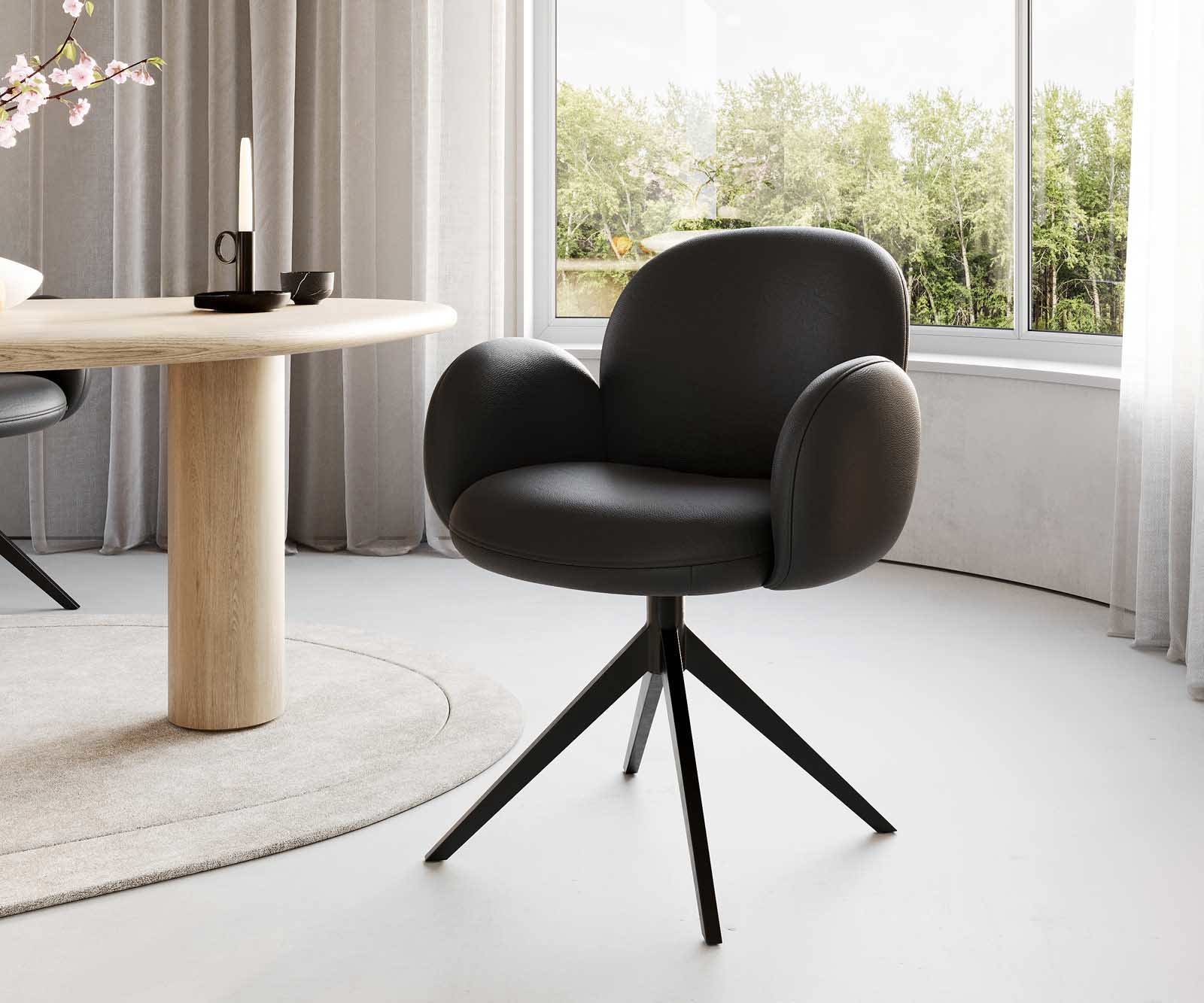 Drehstuhl Nube-Flex mit Armlehnen Echt-Leder Schwarz Kreuzgestell breit Schwarz 360° drehbar Taschenfederkern Drehstuhl Nube-Flex mit Armlehnen Echt-Leder Schwarz Kreuzgestell breit Schwarz 360° drehbar Taschenfederkern