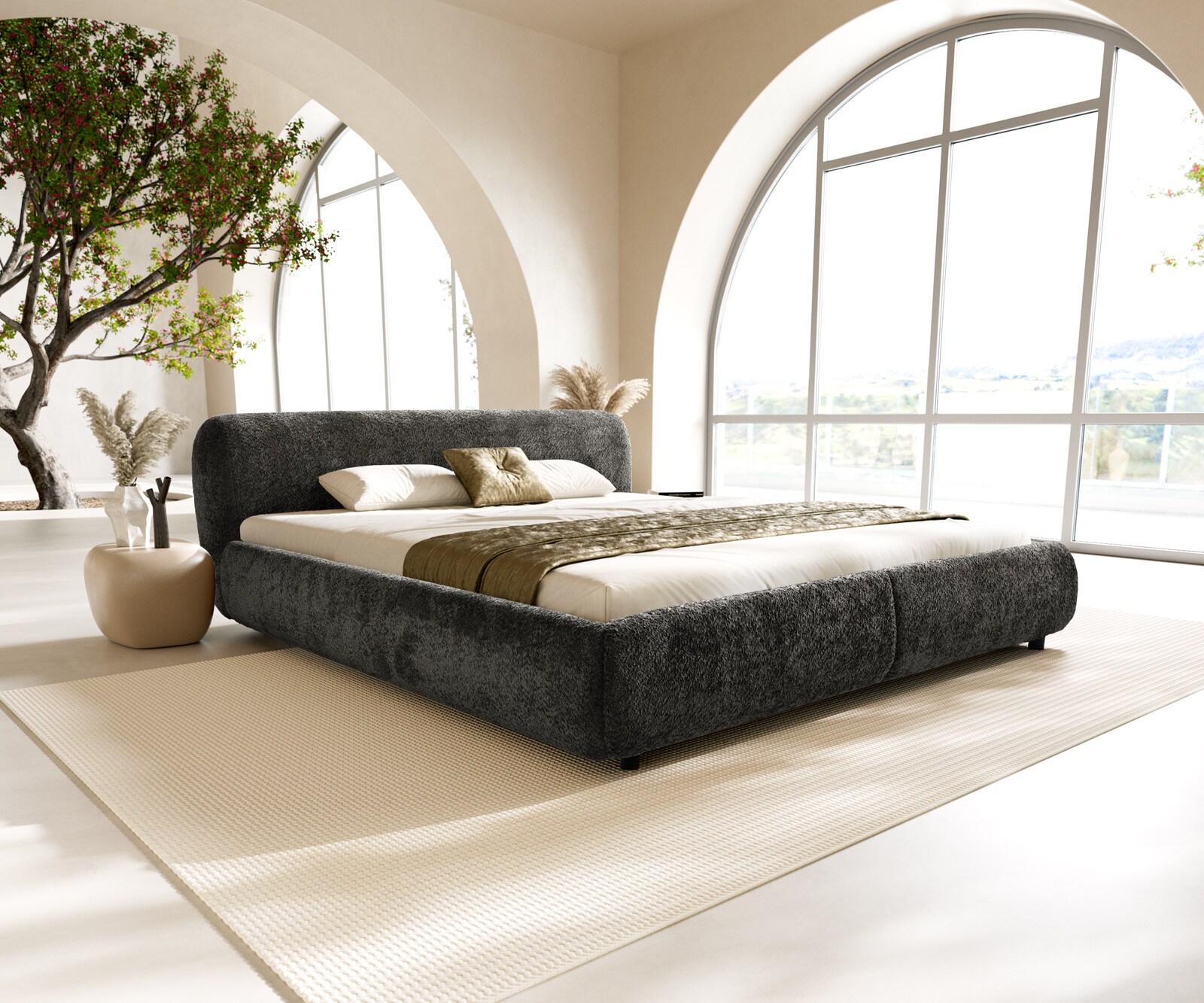Polsterbettgestell Shona 180x200 cm Teddystoff Grau
