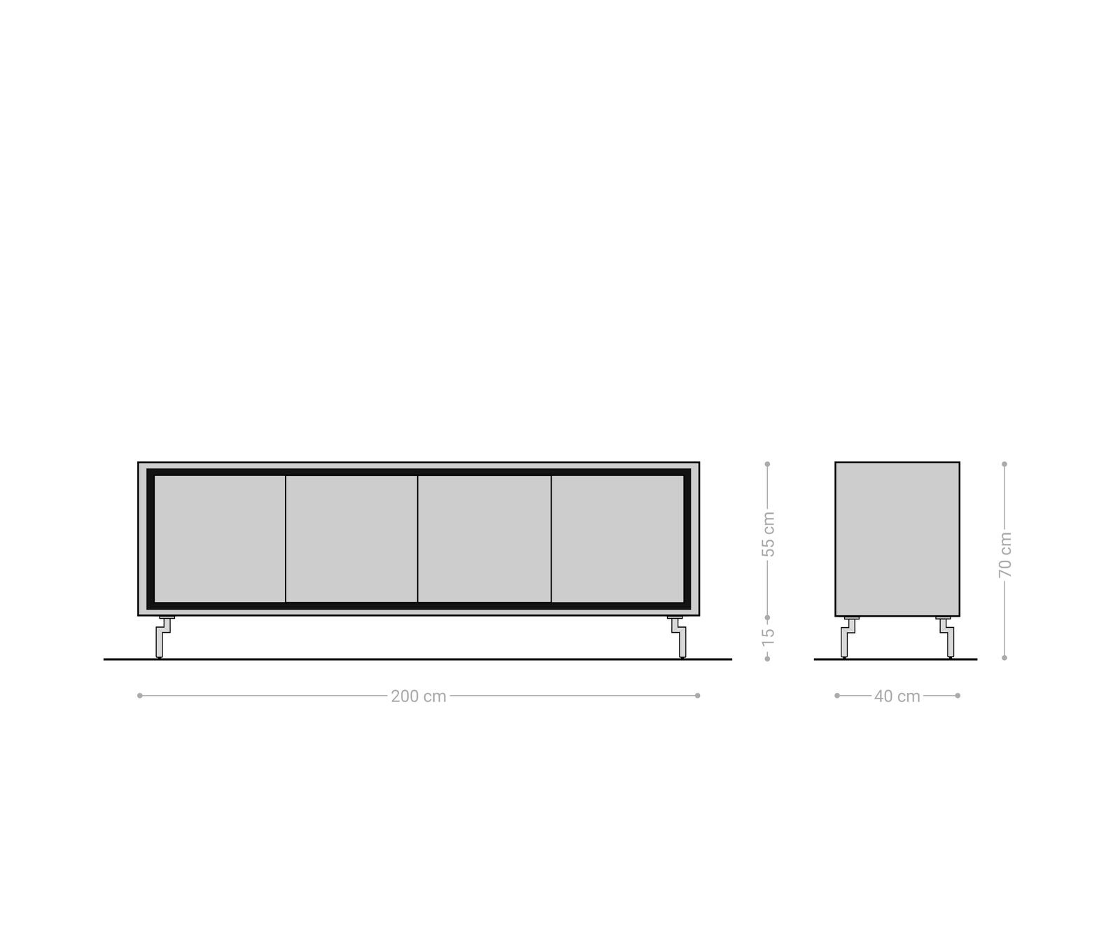 Buffet Stonegrace 200 cm chêne naturel 4 portes pied ovale inoxydable brossé 6