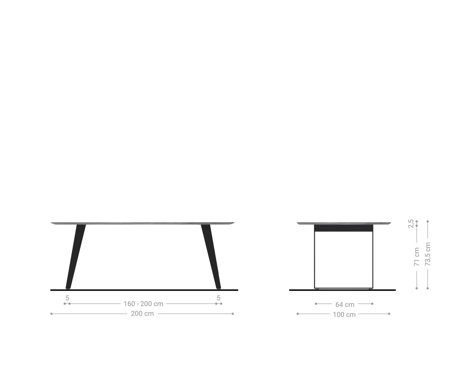 Table à manger Edge Boot 200x100 Acacia Naturel Inox inclinéee Bord Suisse 5