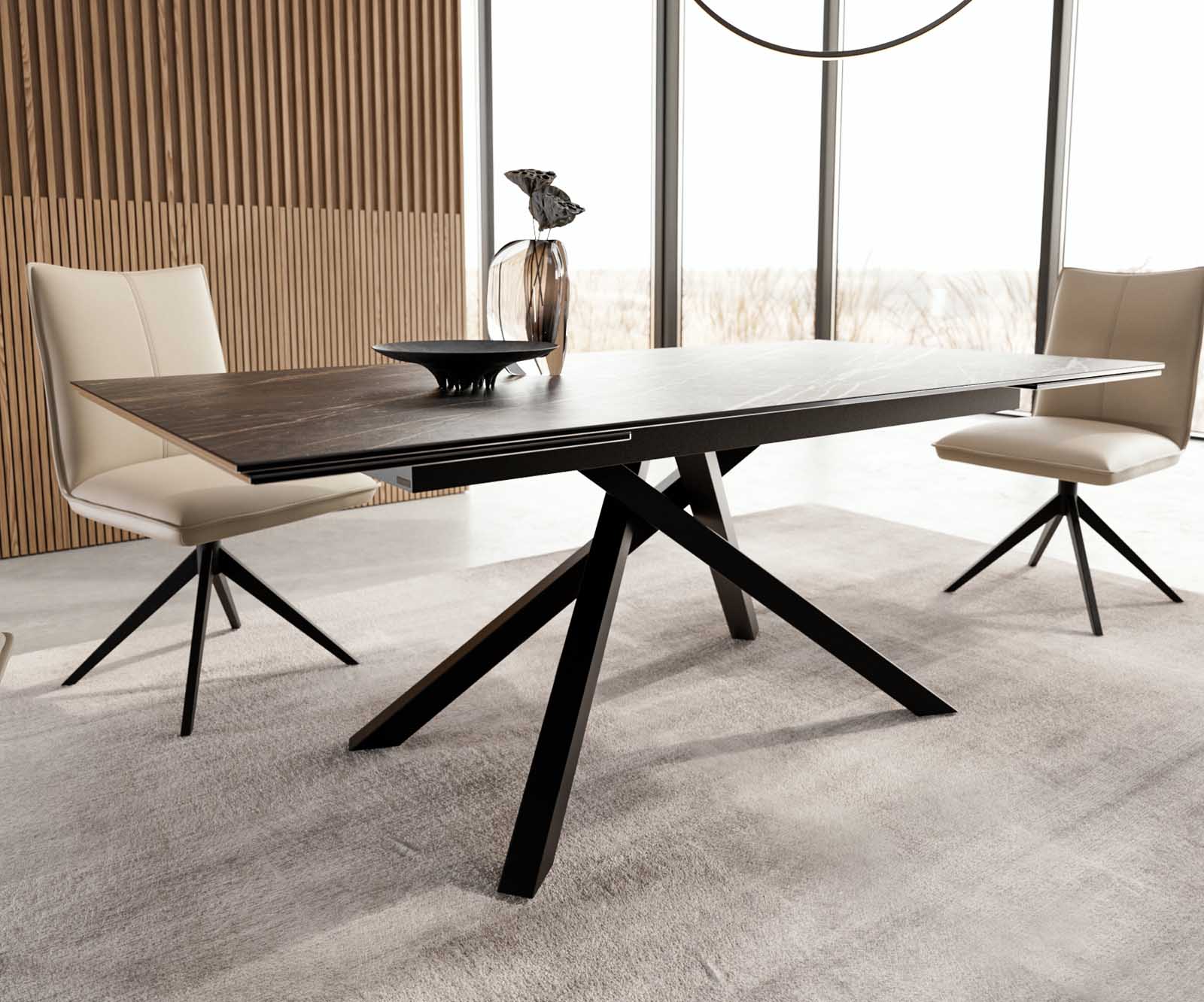 Esstisch Edge 200-300x100 Keramik Laminam®Noir Desir Braun Kreuzgestell Rechteck Schwarz ausziehbar 5 Esstisch Edge 200-300x100 Keramik Laminam®Noir Desir Braun Kreuzgestell Rechteck Schwarz ausziehbar 5