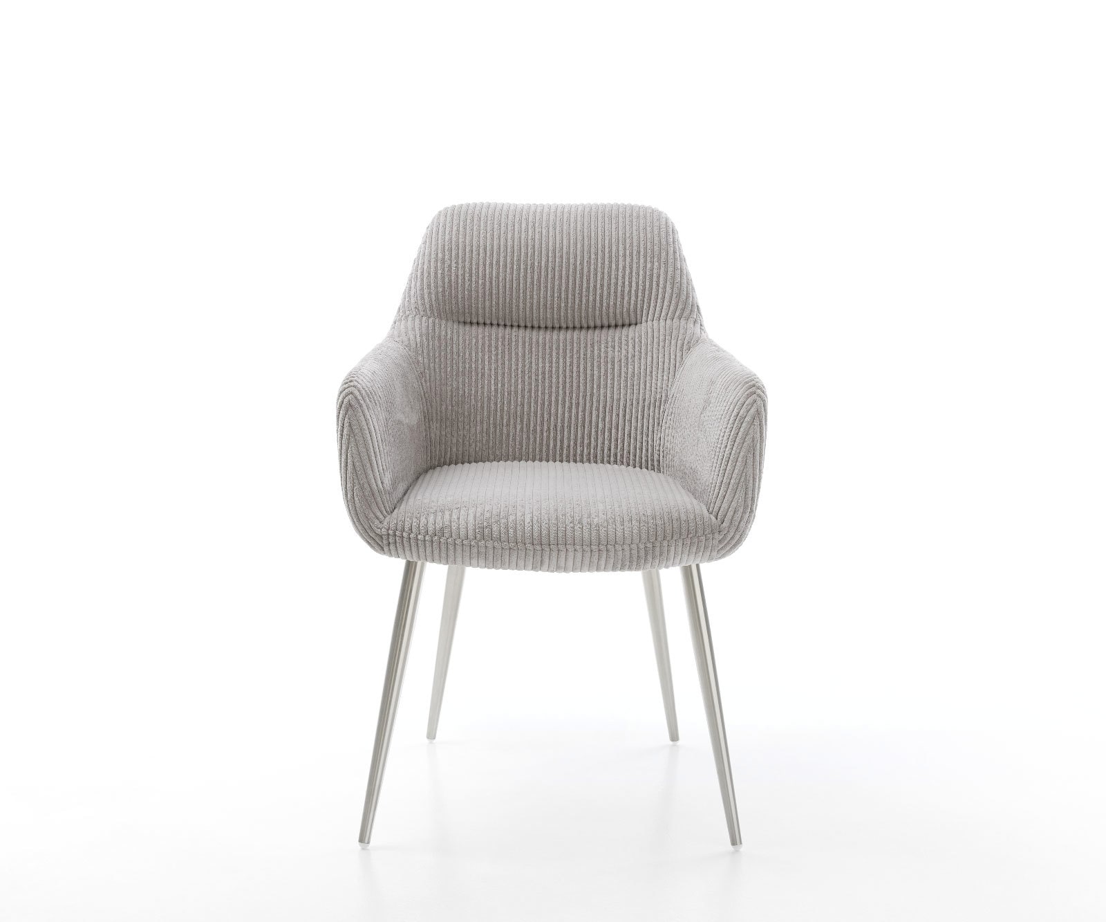 Chaise-de-salle-à-manger Pejo-Flex côtelé gris argenté 4 pieds coniques acier inoxydable brossé ressorts ensachés 2