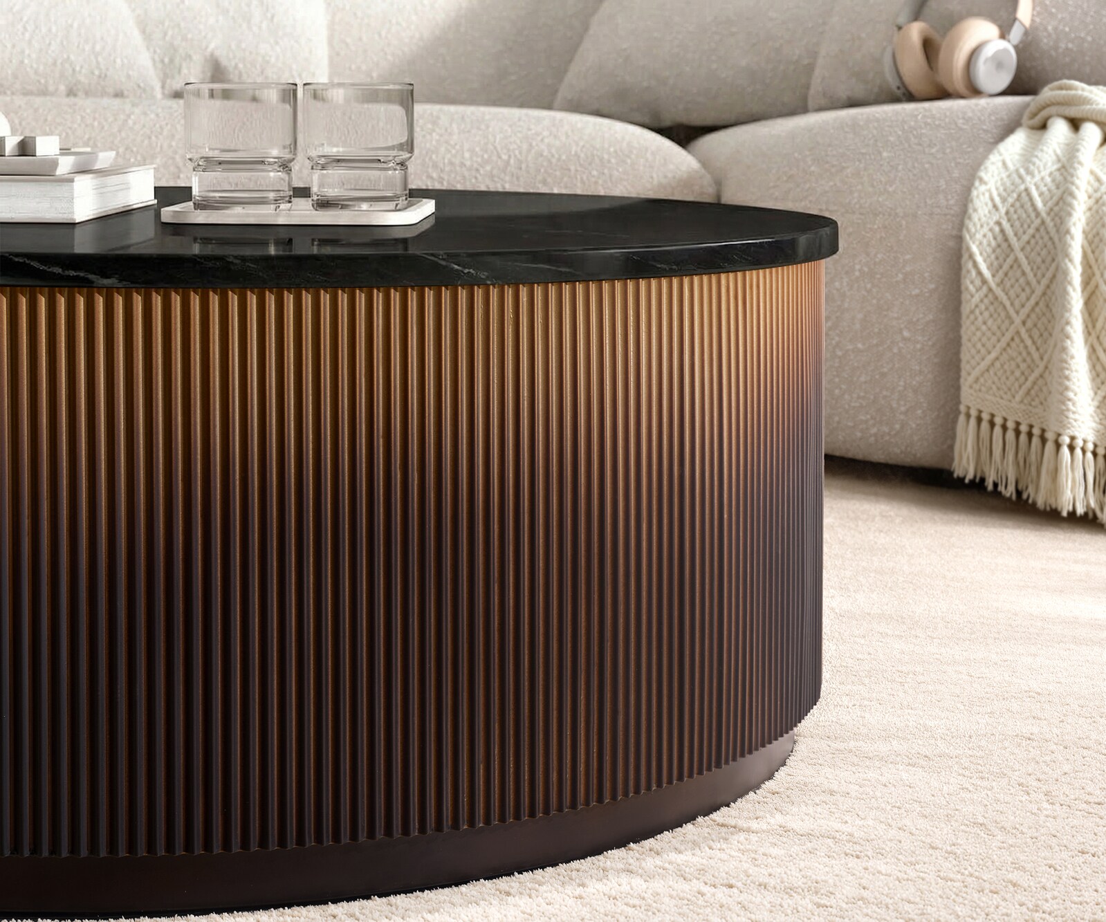 Couchtisch Fiorano 90x90 cm Marmor Schwarz Silber Metall Gold Ombre 2