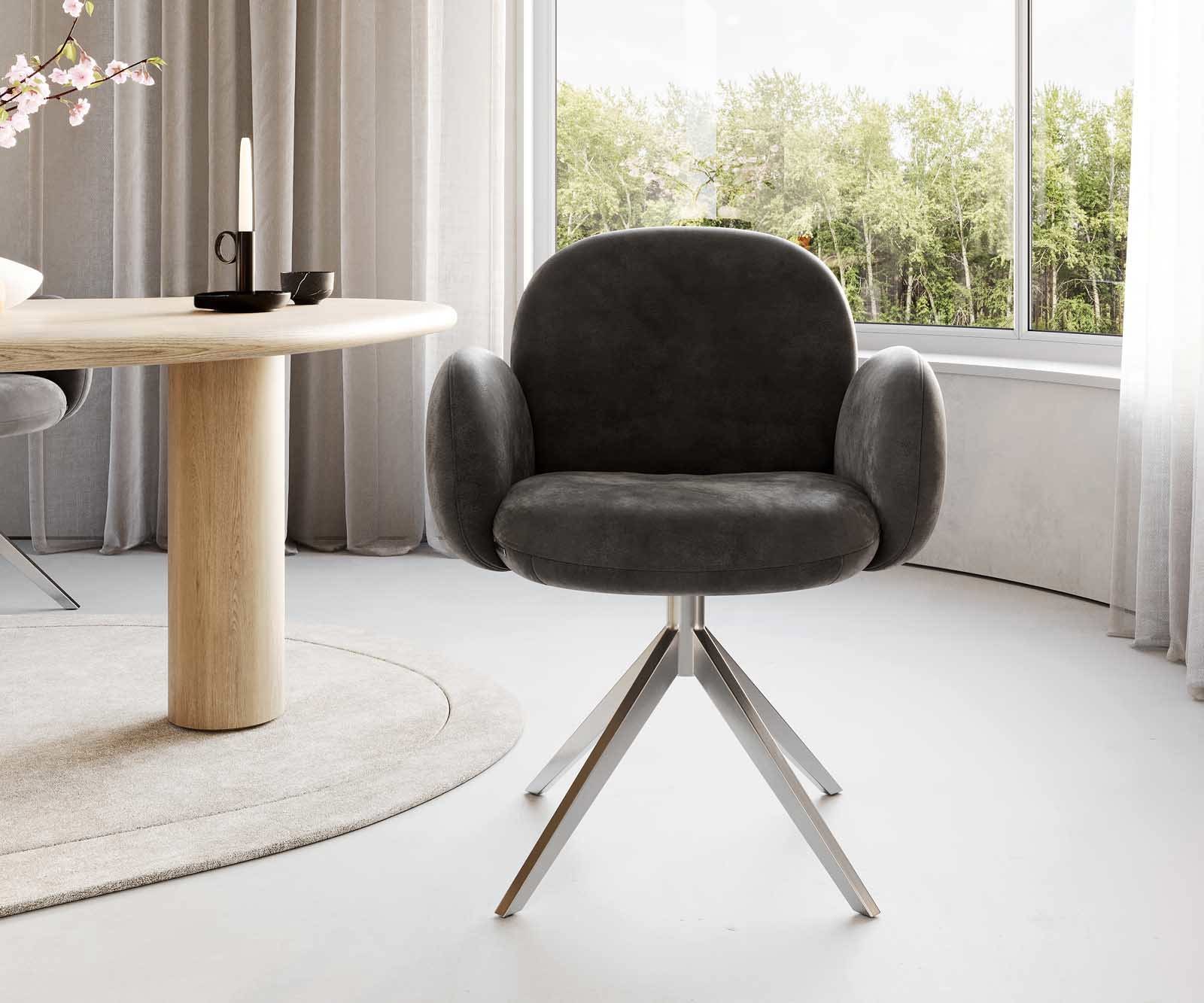 Drehstuhl Nube-Flex mit Armlehnen Mikrofaser Anthrazit Vintage Kreuzgestell breit Edelstahl 360° drehbar Taschenfederkern 1 Drehstuhl Nube-Flex mit Armlehnen Mikrofaser Anthrazit Vintage Kreuzgestell breit Edelstahl 360° drehbar Taschenfederkern 1