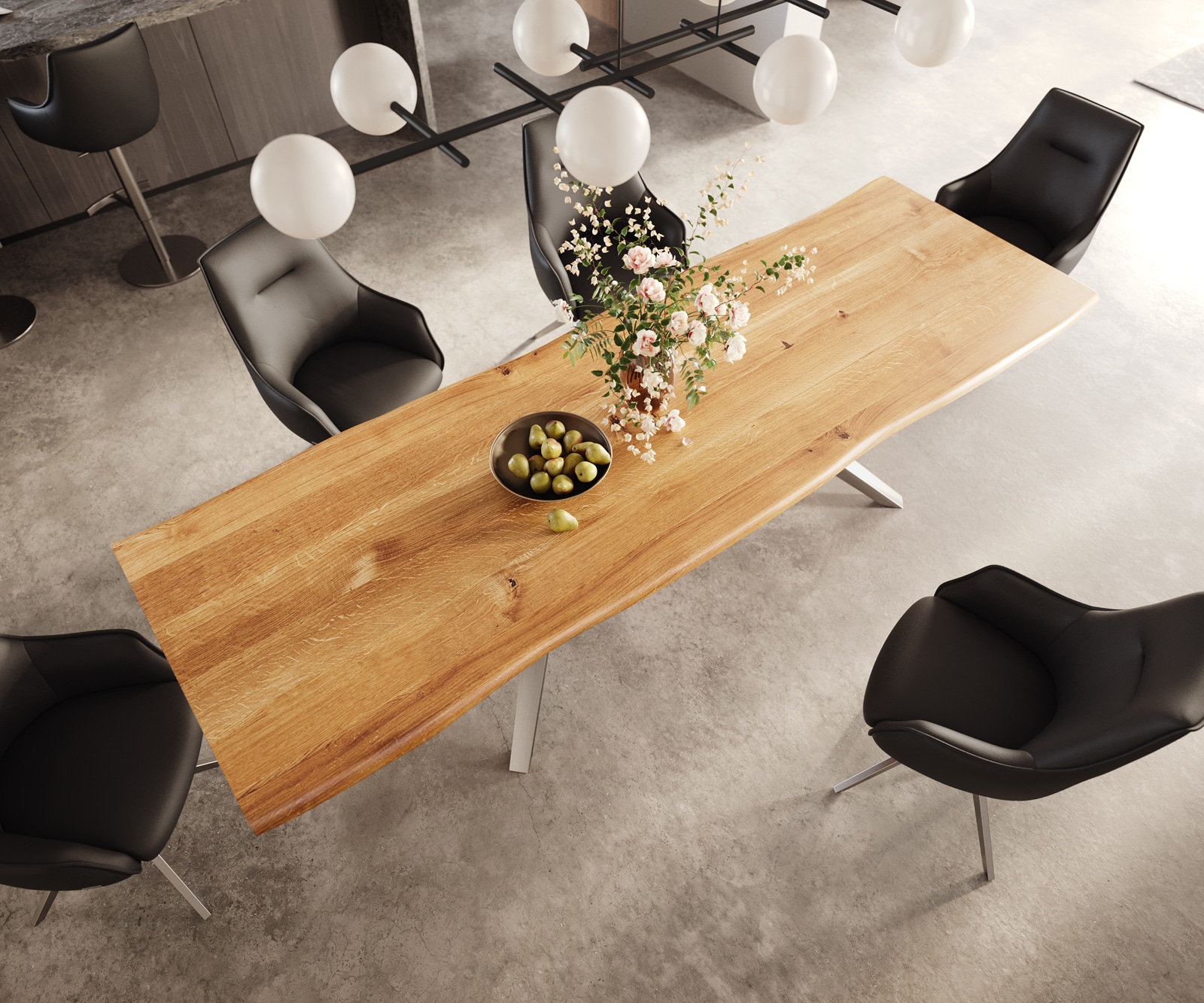 Esstisch Edge 300x100x4 Eiche Natur Zenthara kantig Edelstahl Live-Edge 3 Esstisch Edge 300x100x4 Eiche Natur Zenthara kantig Edelstahl Live-Edge 3