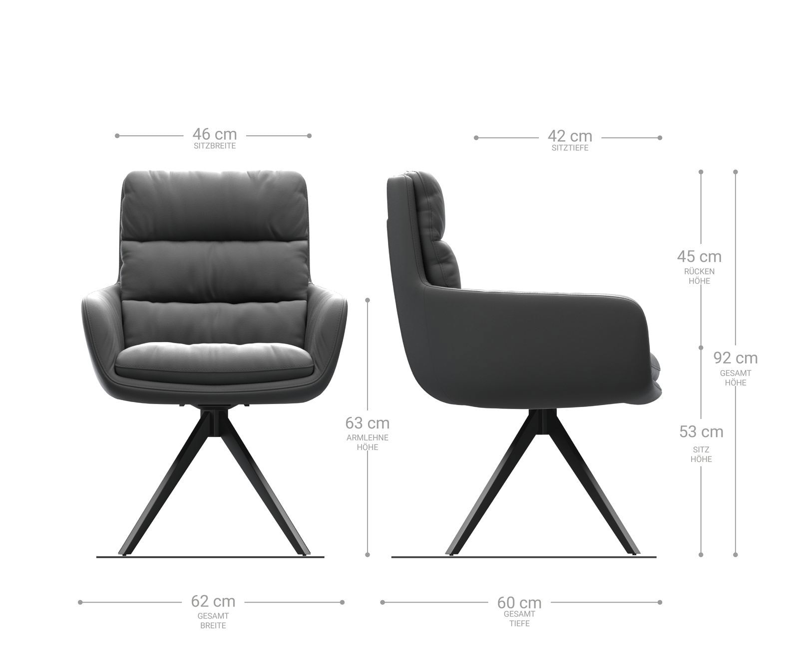 Esszimmerstuhl Abelia-Flex mit Armlehnen Echt-Leder Schwarz Kreuzgestell kantig Edelstahl 5 Esszimmerstuhl Abelia-Flex mit Armlehnen Echt-Leder Schwarz Kreuzgestell kantig Edelstahl 5