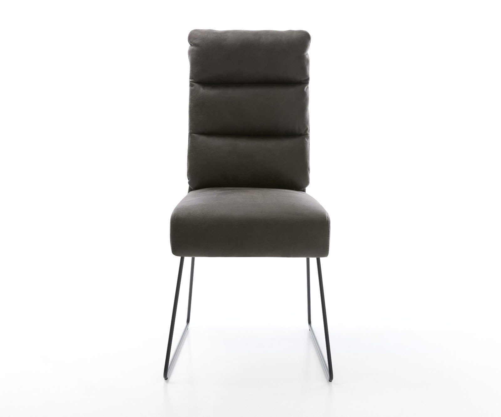 Chaise-de-salle-à-manger Pela-Flex microvelours anthracite vintage pied trapèze noir ressorts ensachés 1
