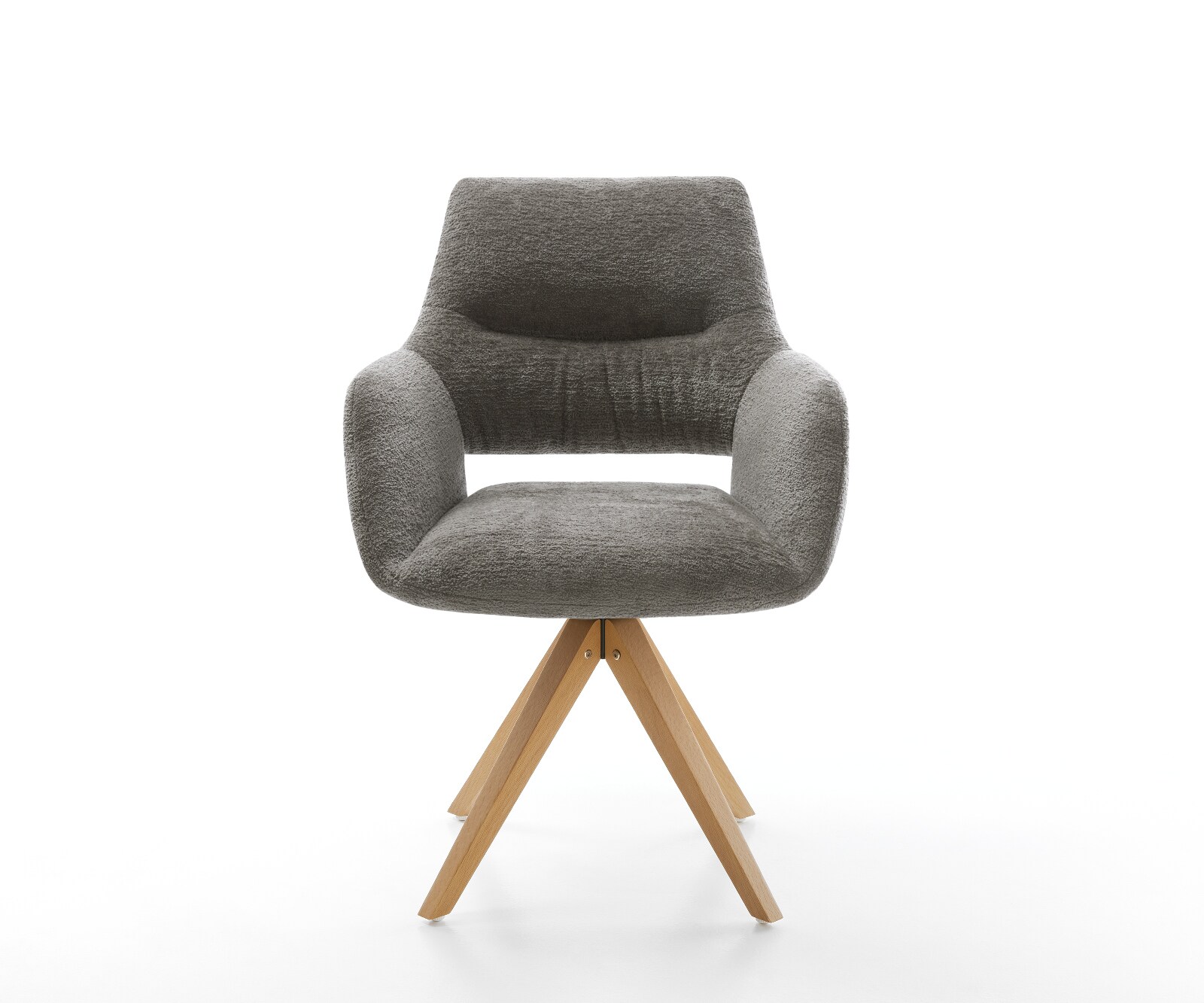 Drehstuhl Yago-Flex mit Armlehnen Bouclé Soft Schlamm Holzgestell kantig Natur 360° drehbar Taschenfederkern 2