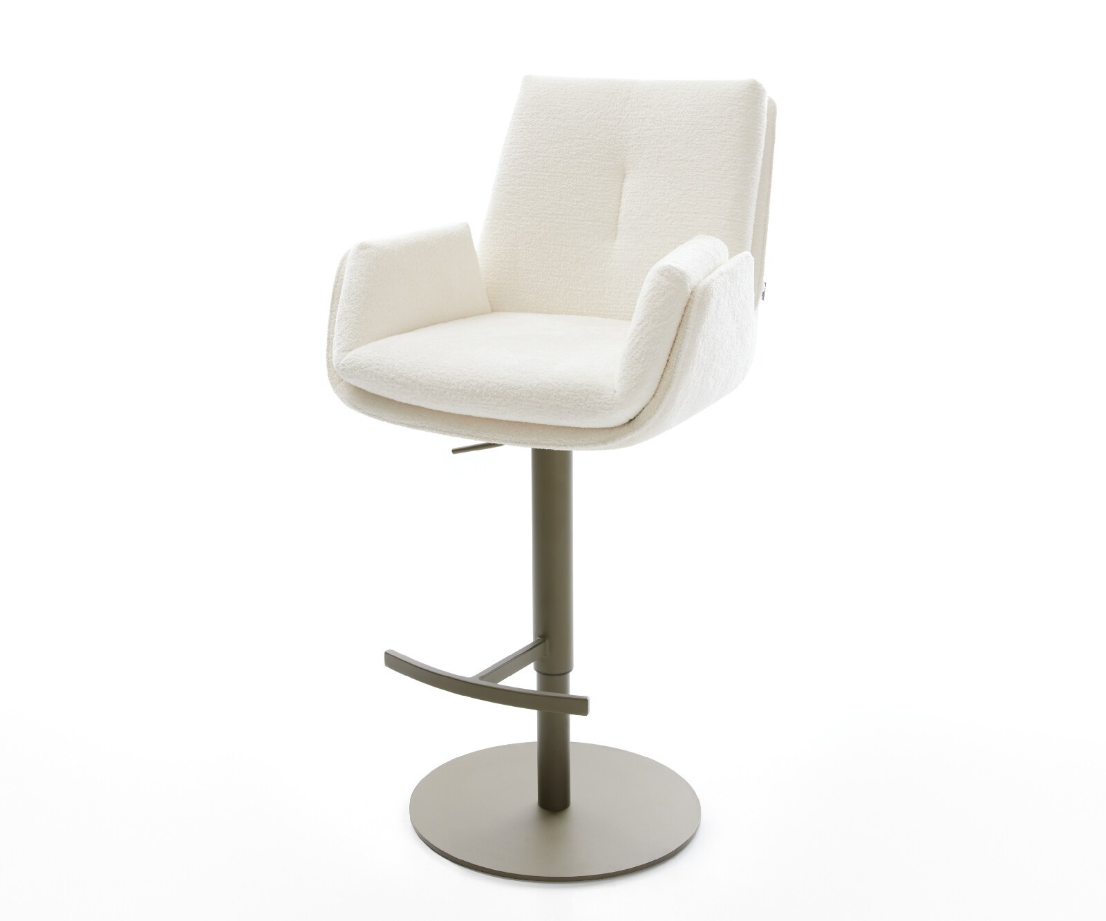 Chaise-de-bar Clea-Flex Bouclé doux Beige Pied pivotant réglable en hauteur couleur titane Couleur titane 1