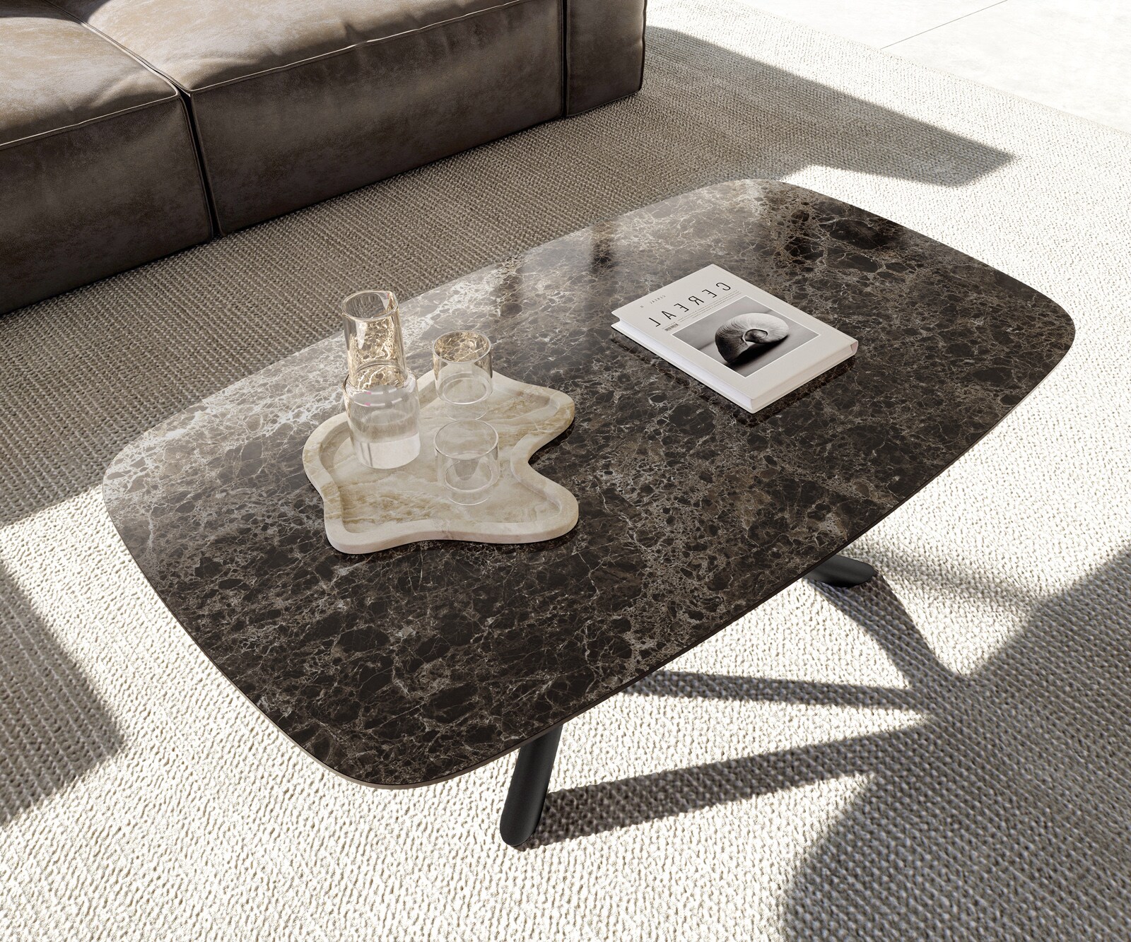 Couchtisch Edge Boot 120x70 cm Keramik Emperador Extra Lucidato Dunkelbraun Sarity Metall Schwarz 3