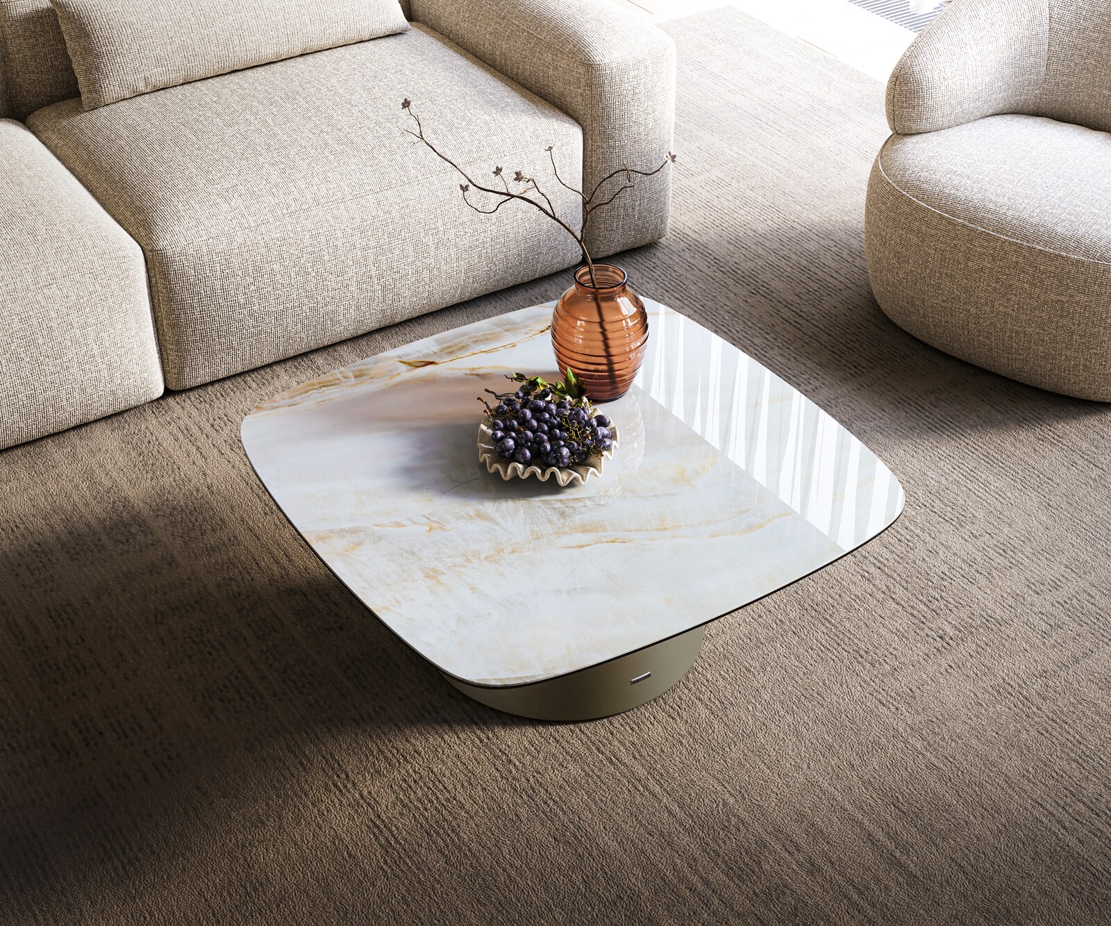 Couchtisch Edge Boot 90x90 cm Keramik Onyx Pearl Borna Effektfinish Titan 3