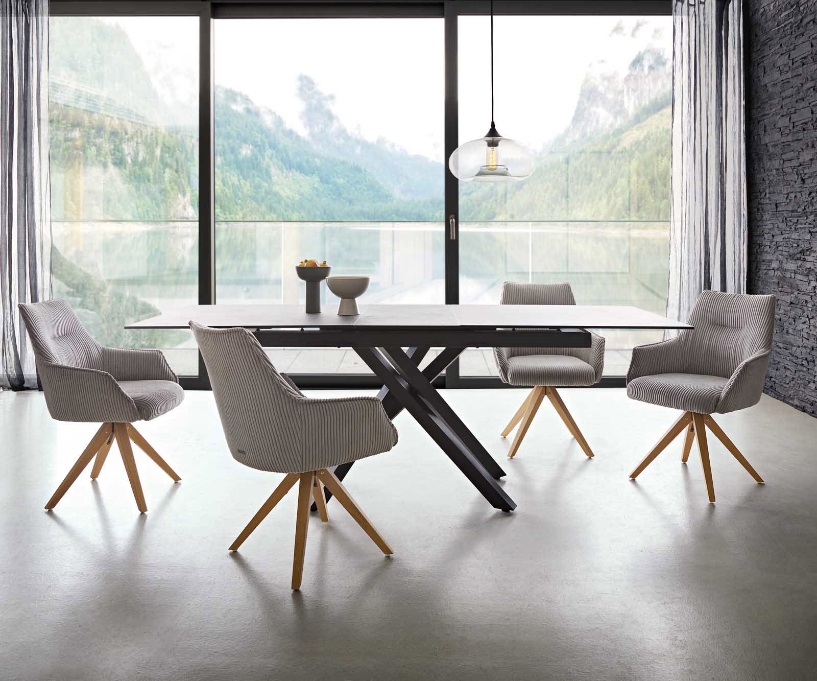 Drehstuhl Alja-Flex mit Armlehnen Cord Silbergrau Holzgestell kantig Natur 180° drehbar Taschenfederkern 5 Drehstuhl Alja-Flex mit Armlehnen Cord Silbergrau Holzgestell kantig Natur 180° drehbar Taschenfederkern 5