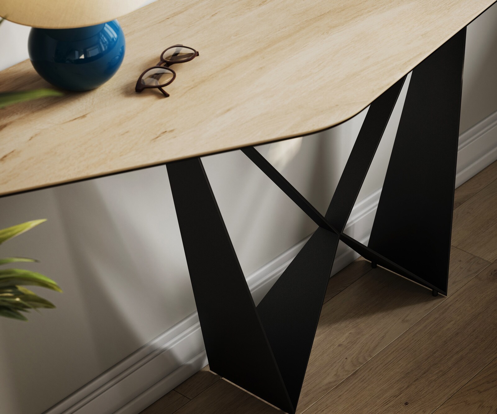 Konsolentisch Edge Polygonal 180x50 cm Keramik Laminam® Sabbia Eichefarbig Spios Metall Schwarz 5