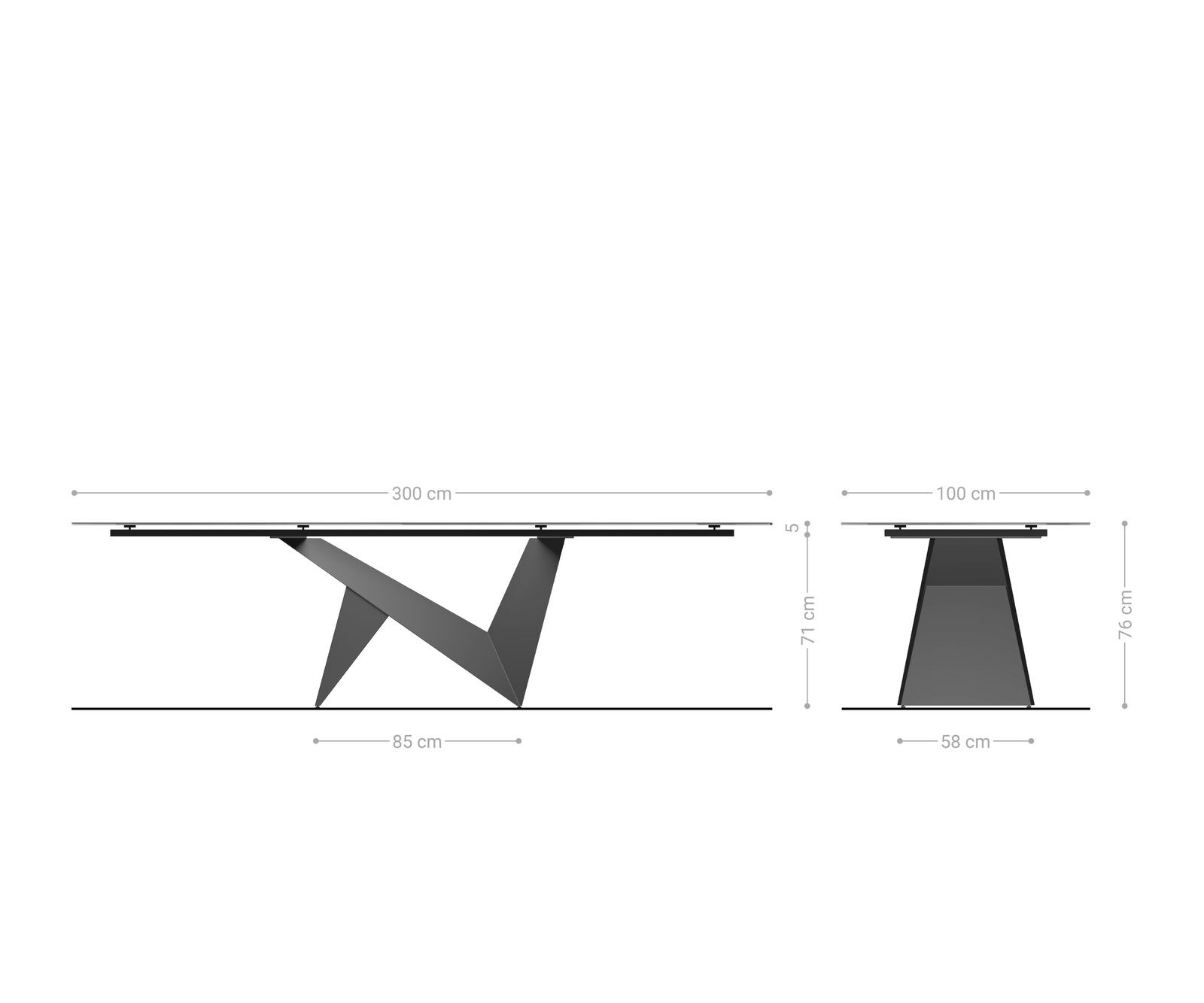 Table à manger Edge 300x100 cm céramique Onyx Pearl Origami métal doré 9