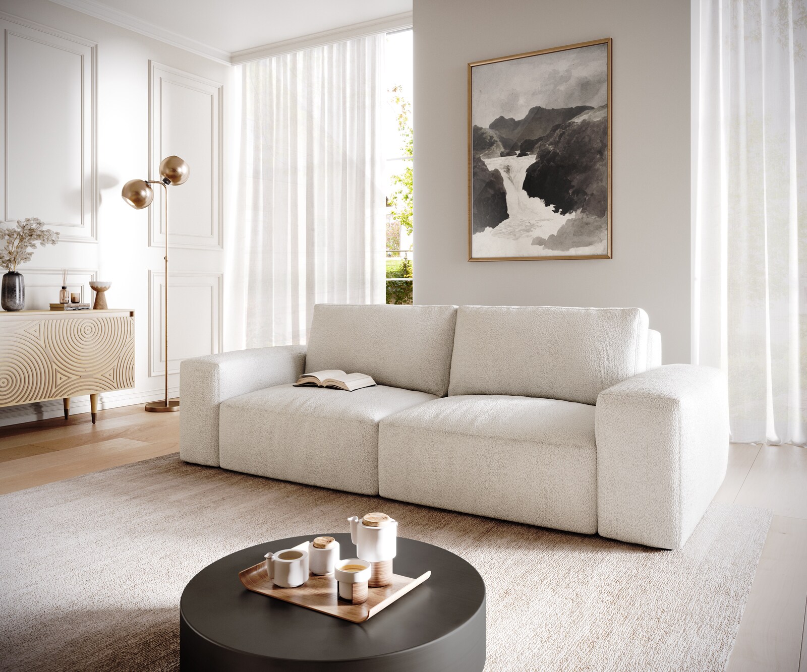 Grand Canapé Lanzo XL 270x130 cm Cordge avec Tabouret 5