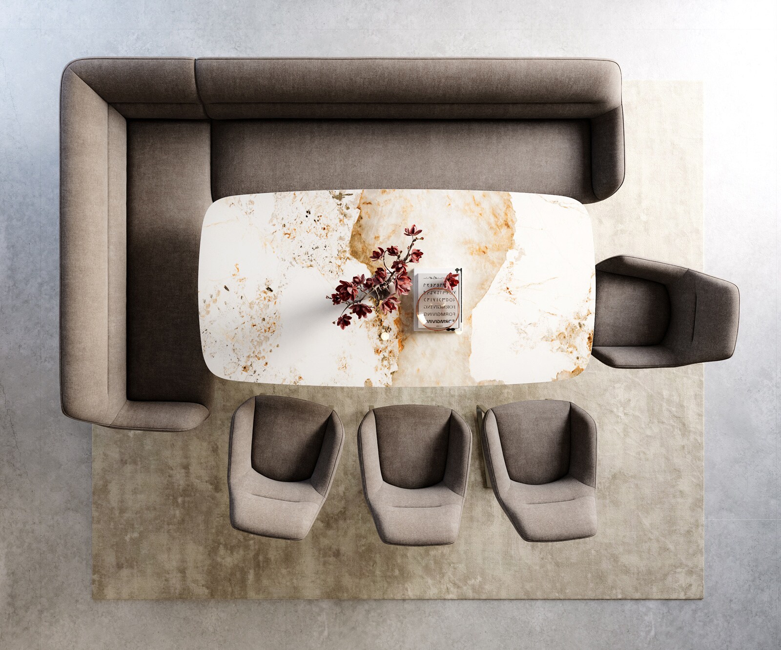 Esszimmerbank Taya-Flex 285x190 cm Strukturstoff Soft Taupe Kufengestell flach Effektfinish Titan Taschenfederkern Rechts 5