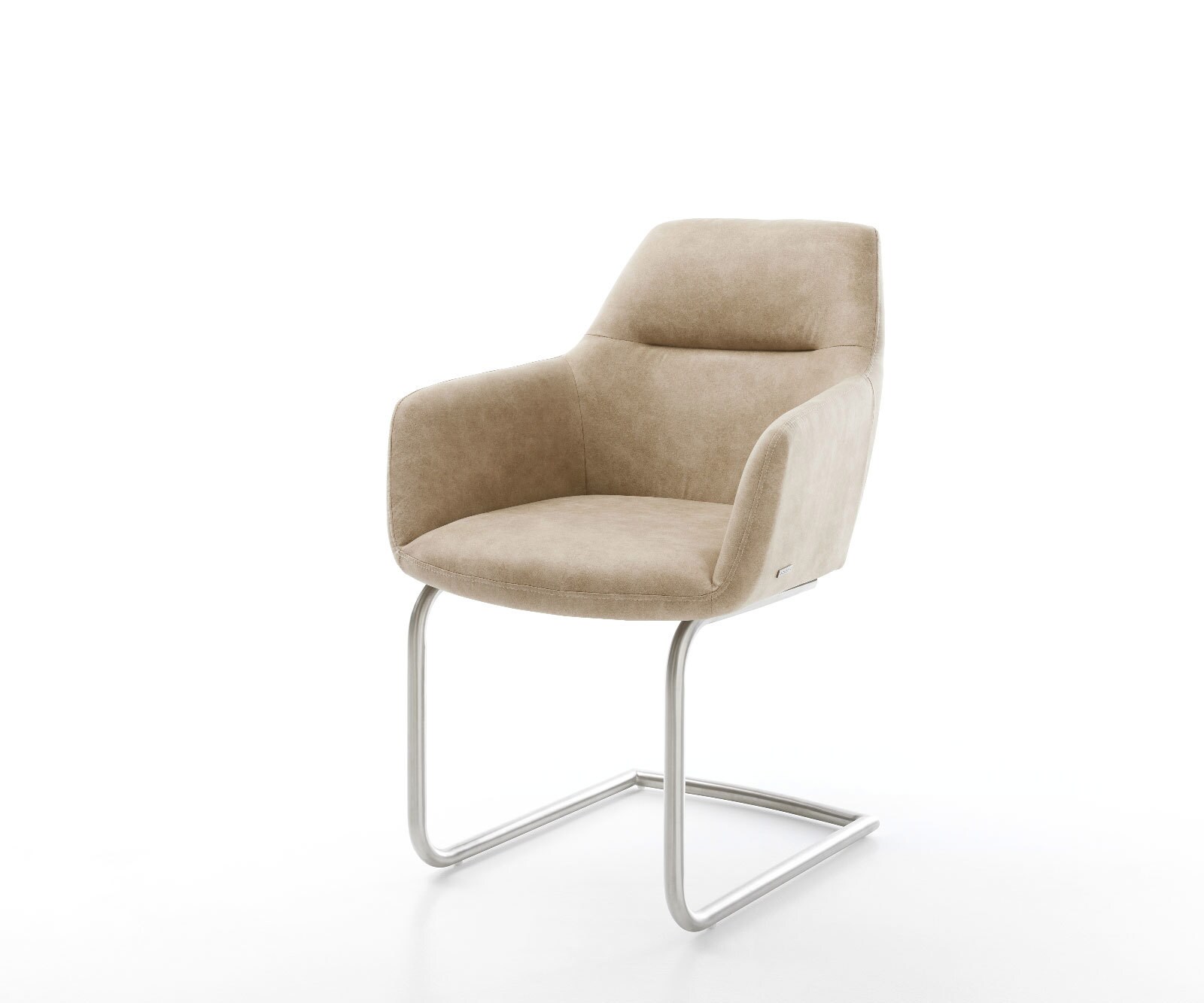 Cantilever Pejo-Flex microvelours beige vintage pied cantilever rond acier inoxydable brossé ressorts ensachés
