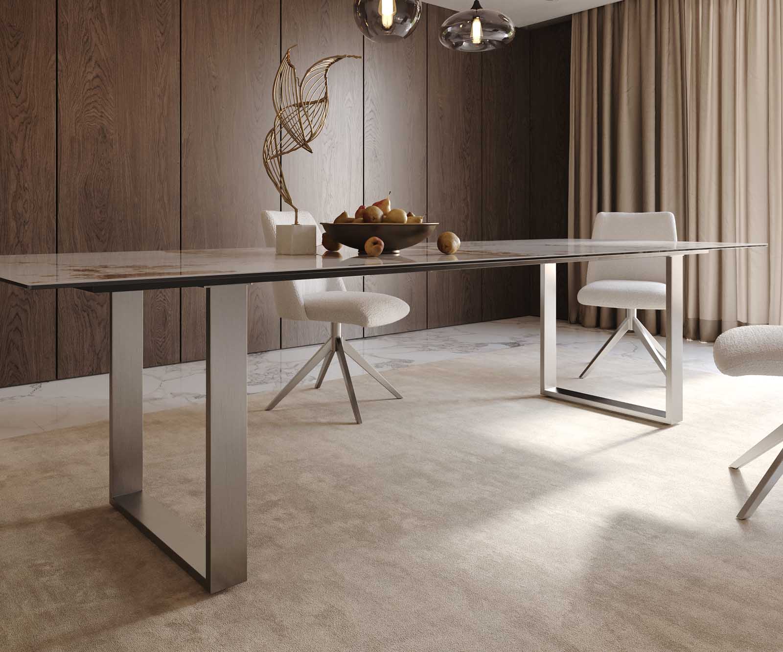 Esstisch Edge 300x100 Keramik Minas Melange Weiß-Beige Edelstahl Schmal 6 Esstisch Edge 300x100 Keramik Minas Melange Weiß-Beige Edelstahl Schmal 6