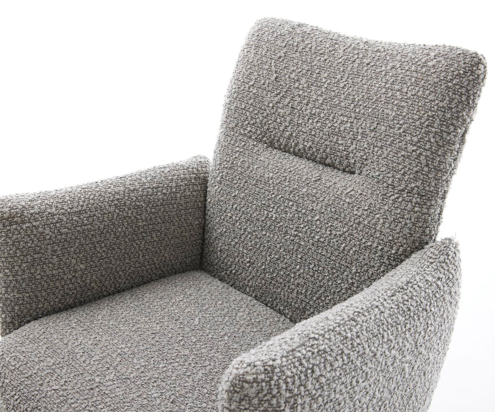 Chaise-pivotante Jova-Flex avec accoudoirs bouclé gris argenté pied croisé large aspect titane pivotement sur 360° ressorts ensachés 3