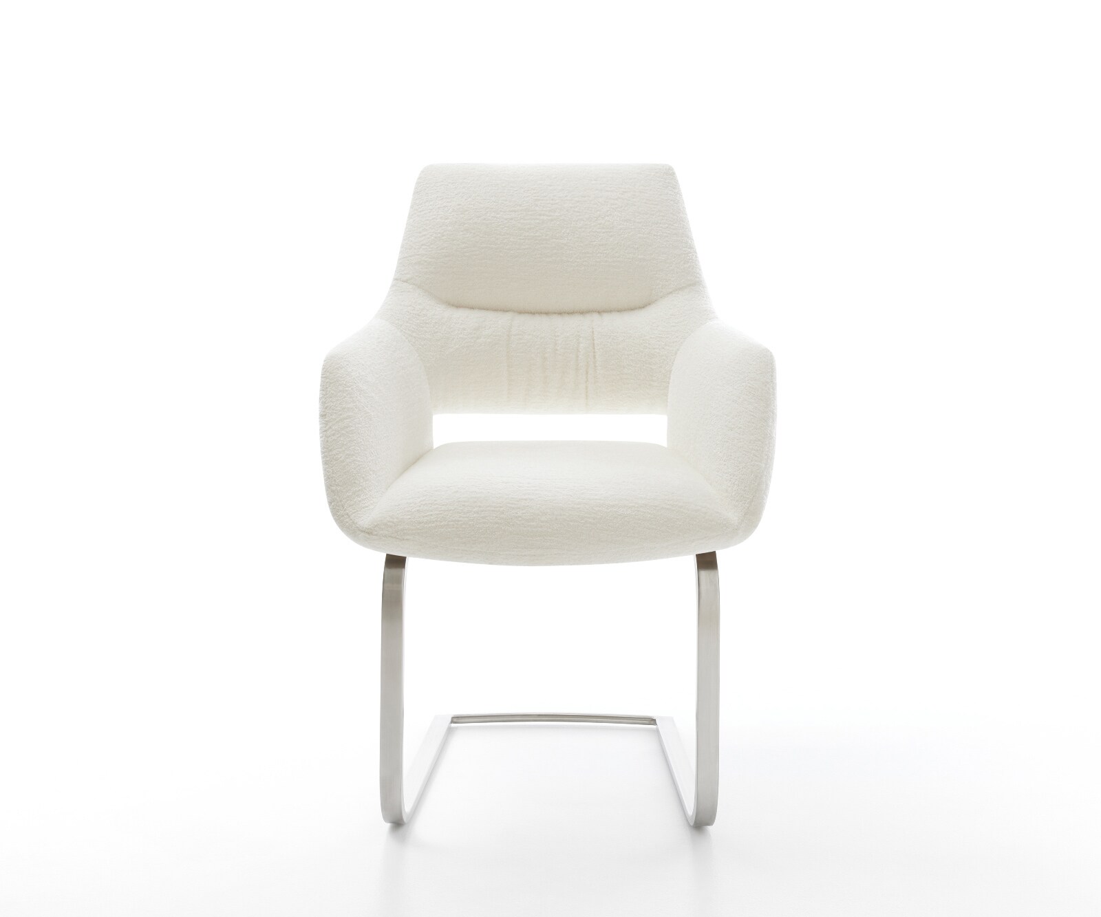 Cantilever Yago-Flex avec accoudoirs bouclé doux beige pied cantilever plat acier inoxydable resorts ensachés 1