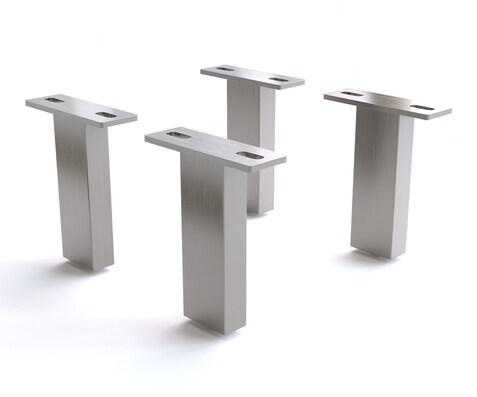 Pied-carré 15 cm inox brossé pour tous types de meubles (set de 4)