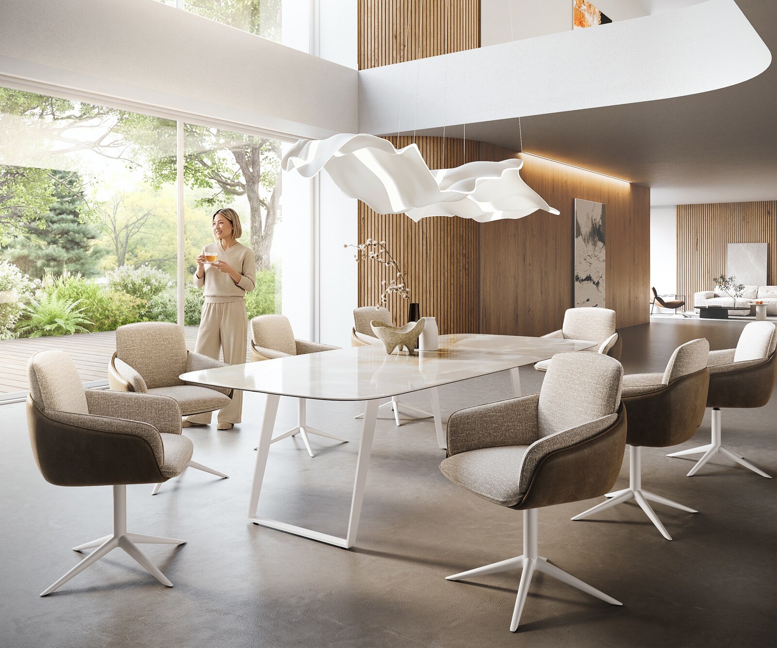 Esstisch Edge Boot 270x120 cm Keramik Iris FMG Onice Grigio Metall Schräg Weiß 6