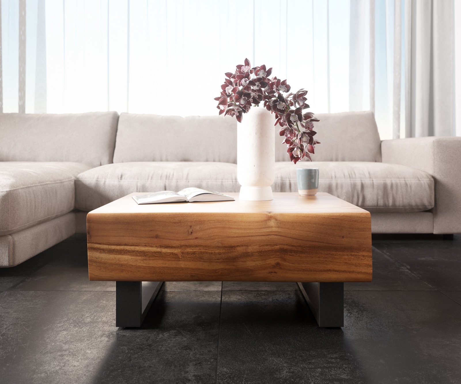 Table-basse New Live-Edge 80x60 cm acacia naturel 2 tiroirs patin métal noir 1 Table-basse New Live-Edge 80x60 cm acacia naturel 2 tiroirs patin métal noir 1