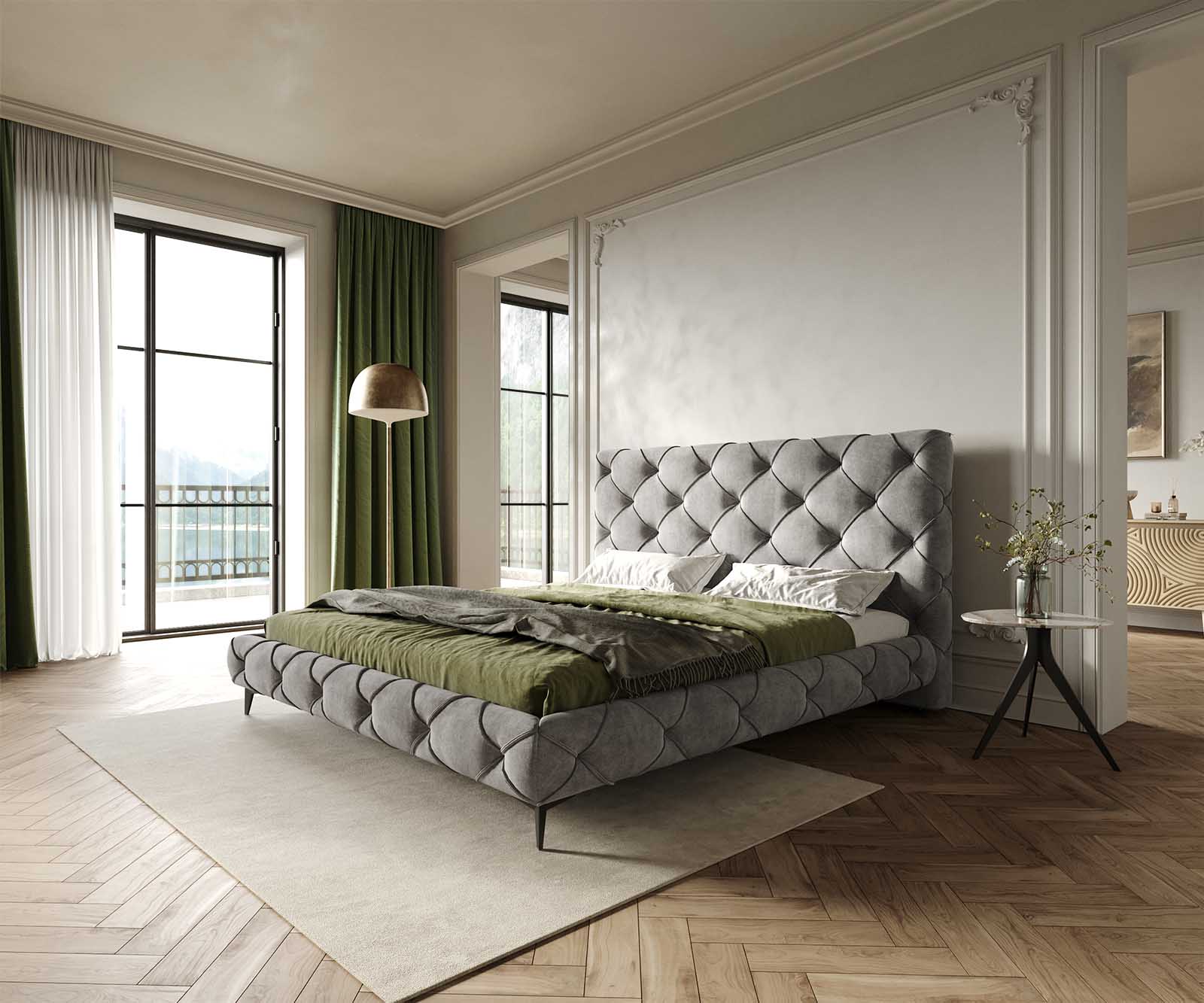 Polsterbettgestell Nayara 180x200 cm Mikrofaser Grau Polsterbettgestell Nayara 180x200 cm Mikrofaser Grau